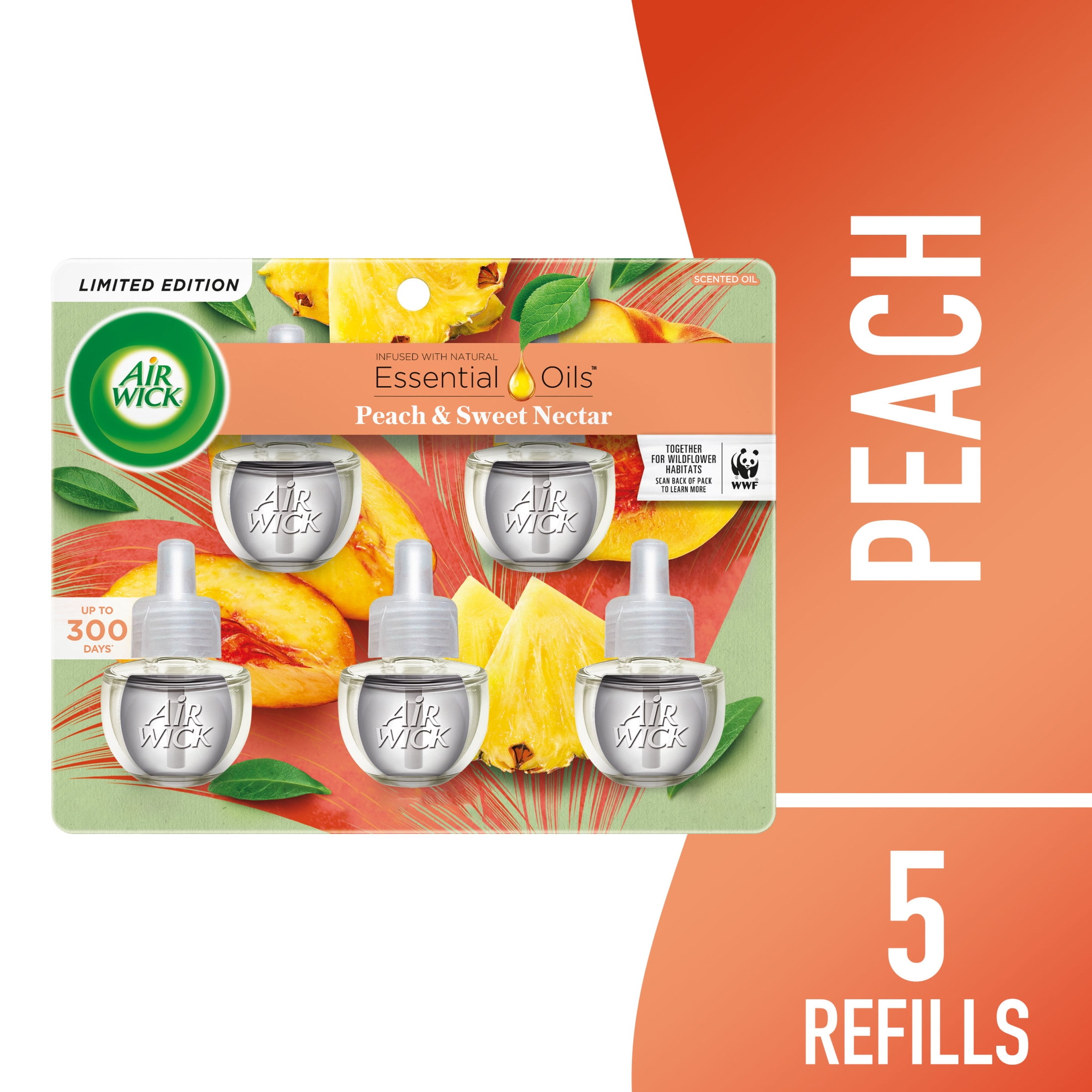 Air Wick Plug-In Scented Oil Air Freshener Refills, Peach and Sweet Nectar (5 Count) vza14