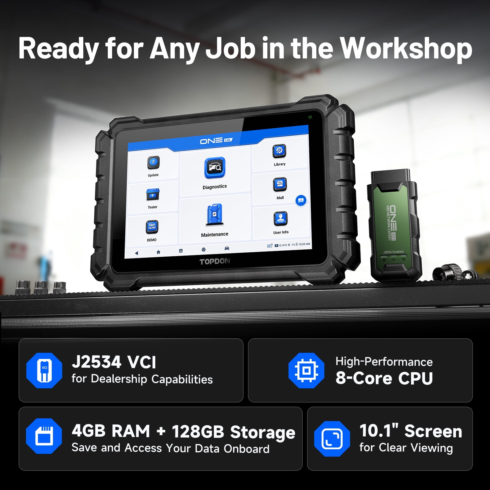 TOPDON OBD2 Scanner ONE Lite Diagnostic Tool with J2534 Pass-Thru and ECU Coding (Grey, 10.1 in) tmdw6