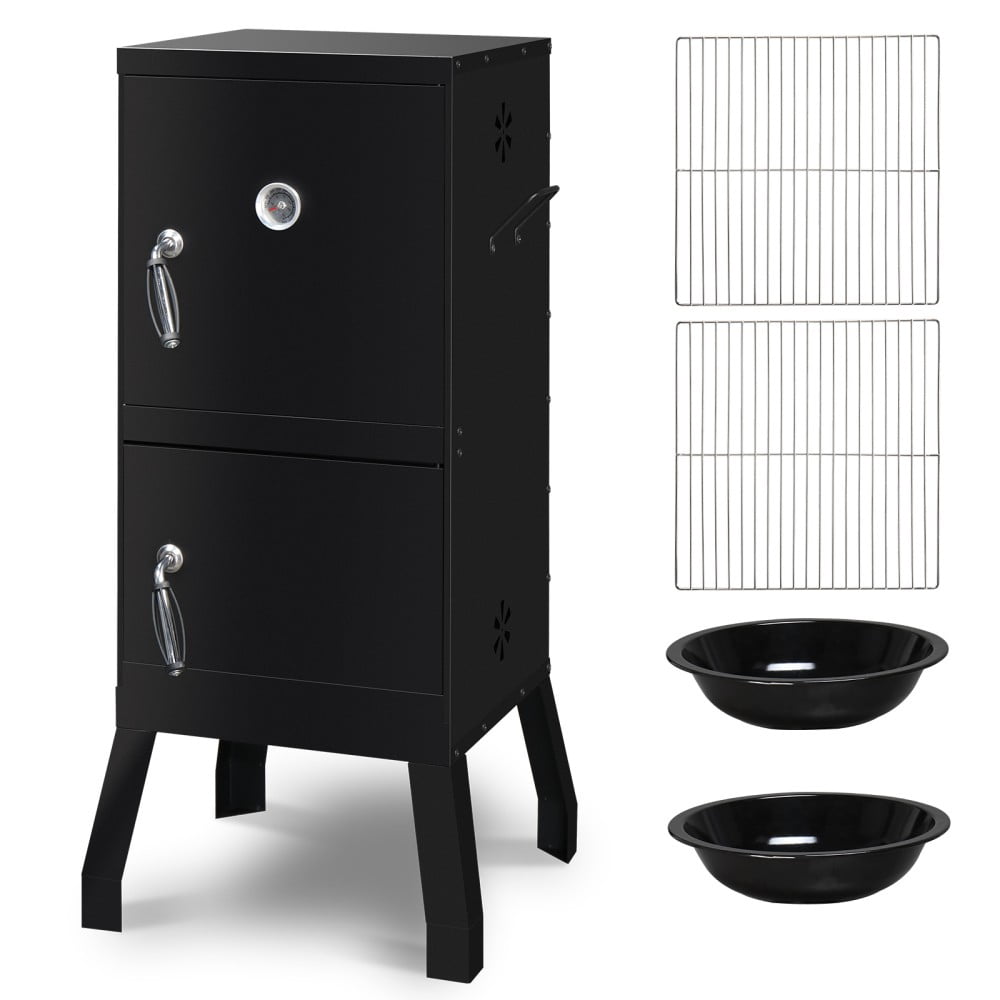 IVV Vertical Charcoal Smoker with Double Doors, Heavy-Duty Carbon Steel BBQ Grill for Outdoor Cooking (Black, 2-Rack) clunc