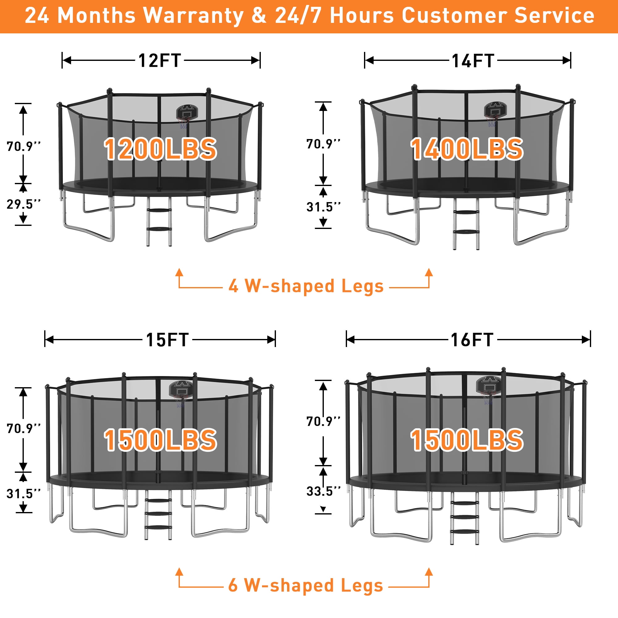 CITYLE Outdoor Recreational Trampoline with Enclosure and Basketball Hoop (12 ft, 1500 lb) wse7a