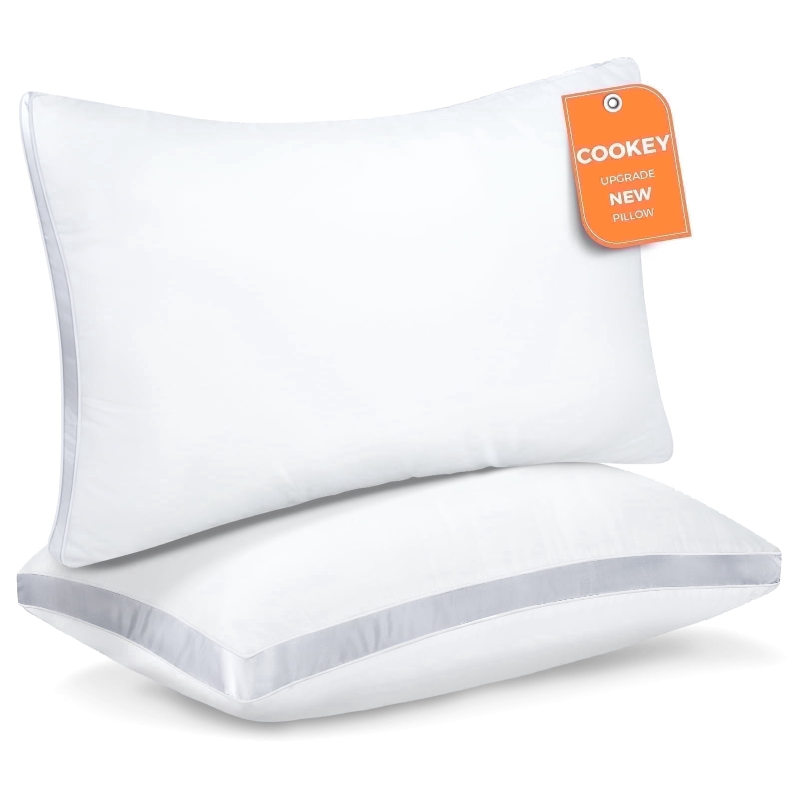 Cookey Bed Pillows Queen Size Set of 2, Luxury Hotel Quality Gusseted Pillows for Side and Back Sleepers (White, 20 in x 30 in) 0q0d7