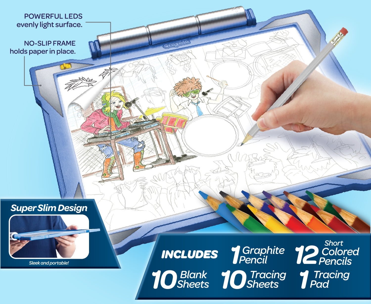 Crayola Light-Up Tracing Pad Drawing Tablet with Colored Pencils (Blue, 1 Set) gy3u6
