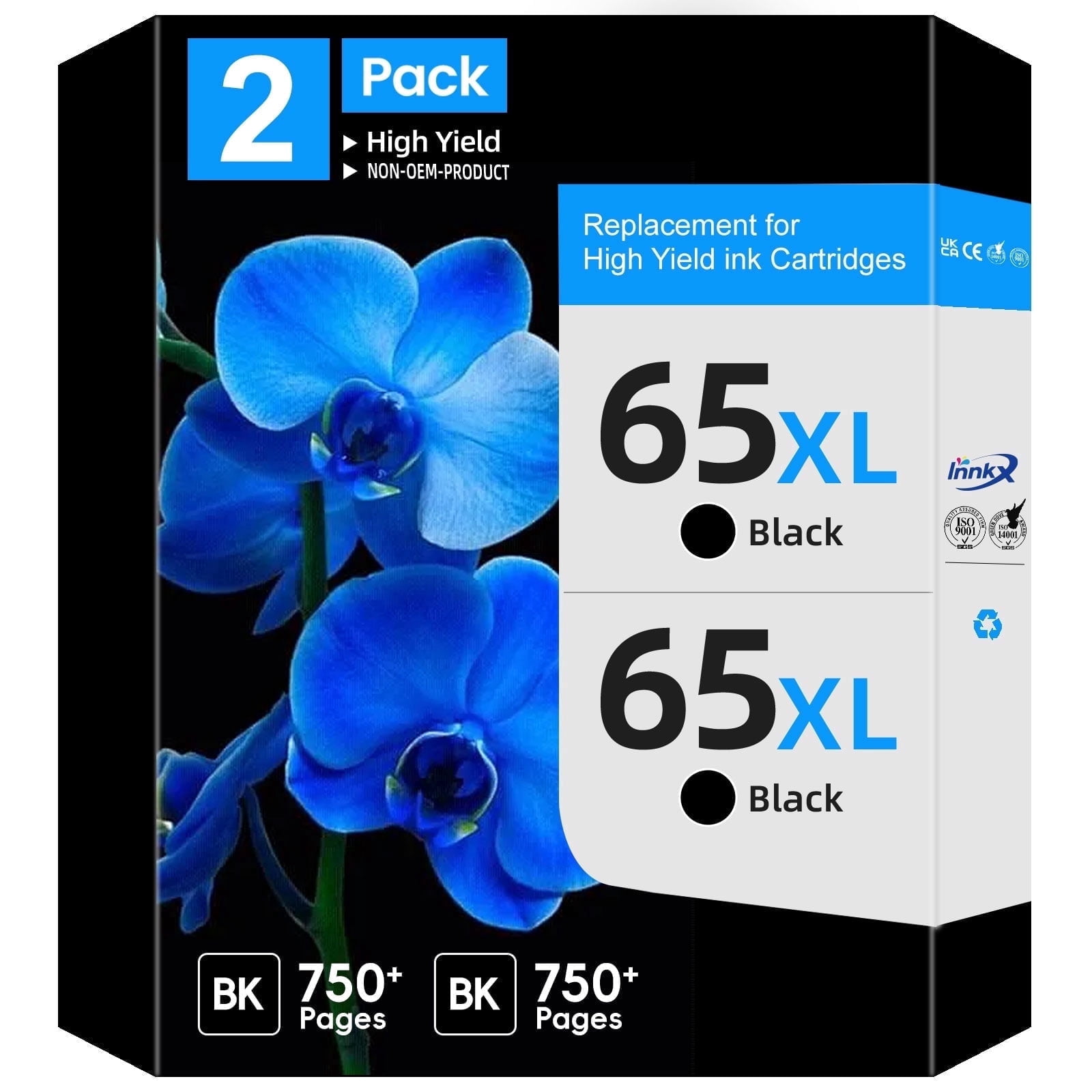 InnkX 65XL Black Ink Cartridges Compatible with HP DeskJet and Envy Printers (2 Pack) bzkqj