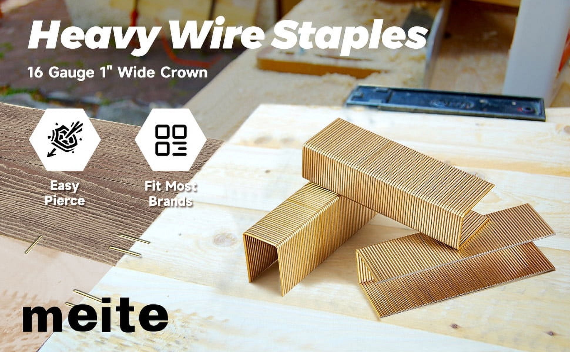 MEITE 16 Gauge 1 in Wide Crown Construction Staples, Galvanized (Silver, 10000 Count, 0.75 in) 8qmcw