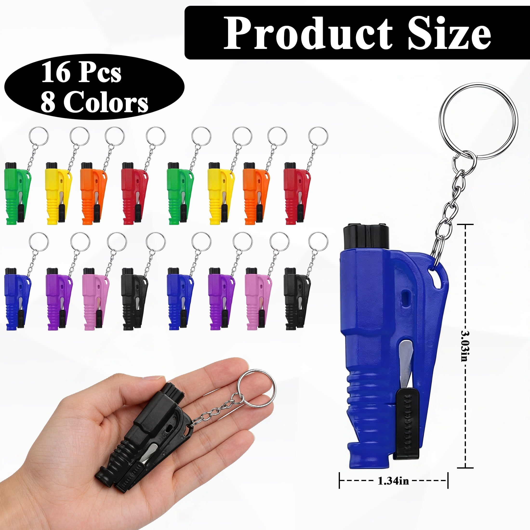 Cyrico 3-in-1 Car Window Breaker and Seatbelt Cutter Keychain Emergency Escape Tool (16 Pack, 3.03 in x 1.34 in) z4p5g