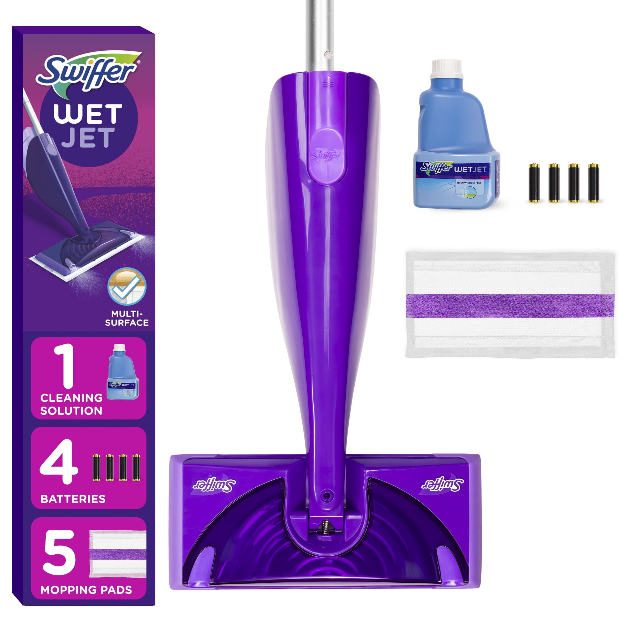 Swiffer WetJet Hardwood Floor Mop Starter Kit with Cleaning Solution and Pads (Unscented, 7-Piece Set) 892ey