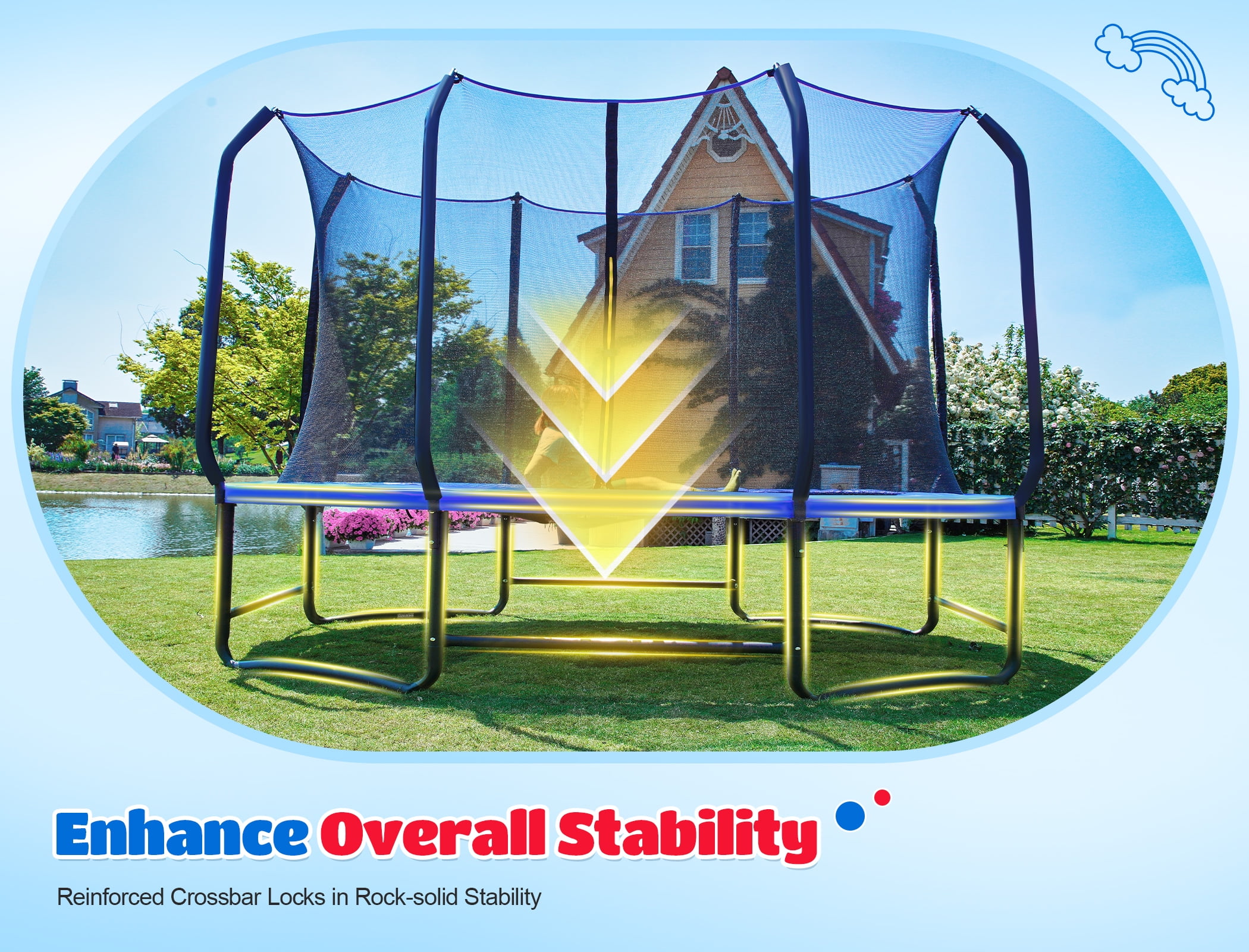ORCC Heavy-Duty Oval Trampoline with Safety Enclosure, Reinforced Steel Frame for Kids and Adults (Blue, 8 ft x 13 ft) luta6
