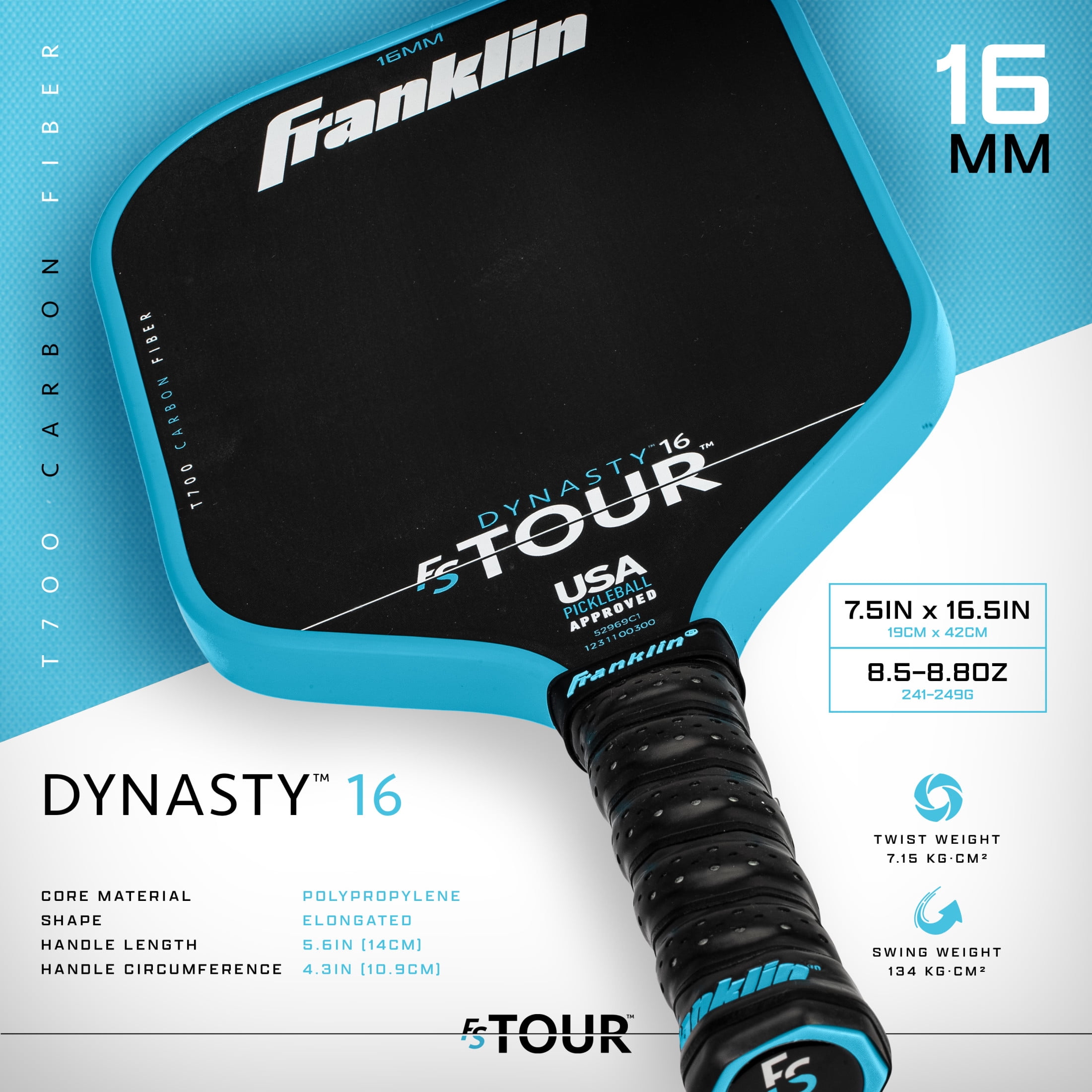 Franklin Sports FS Tour Series Carbon Fiber Pickleball Paddle (Blue, 8.8 oz) psgqa
