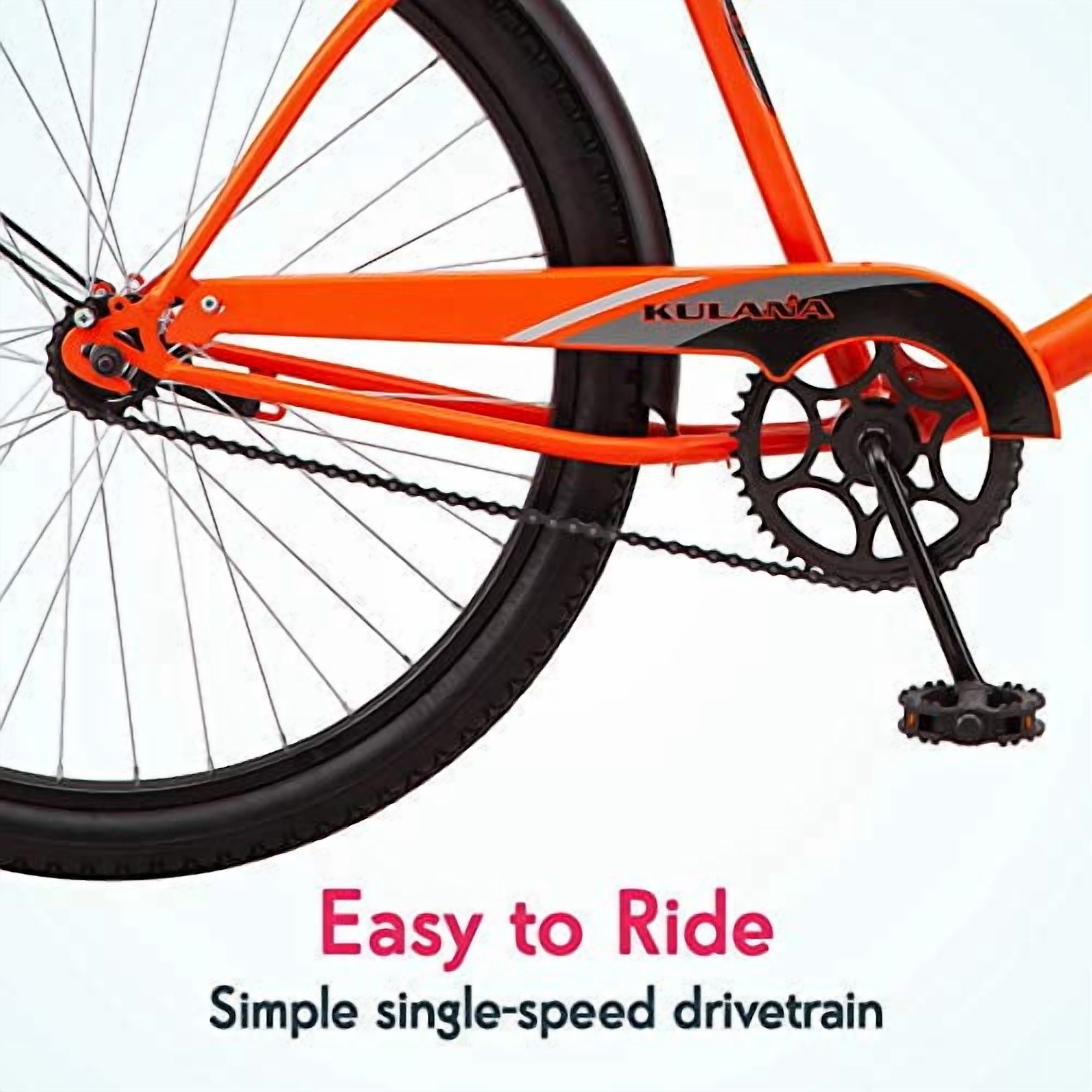 Kulana Lakona Shore Adult Beach Cruiser Bike, Single Speed, Durable Steel Frame (Orange and Black, 26 in Wheels) zp5mo