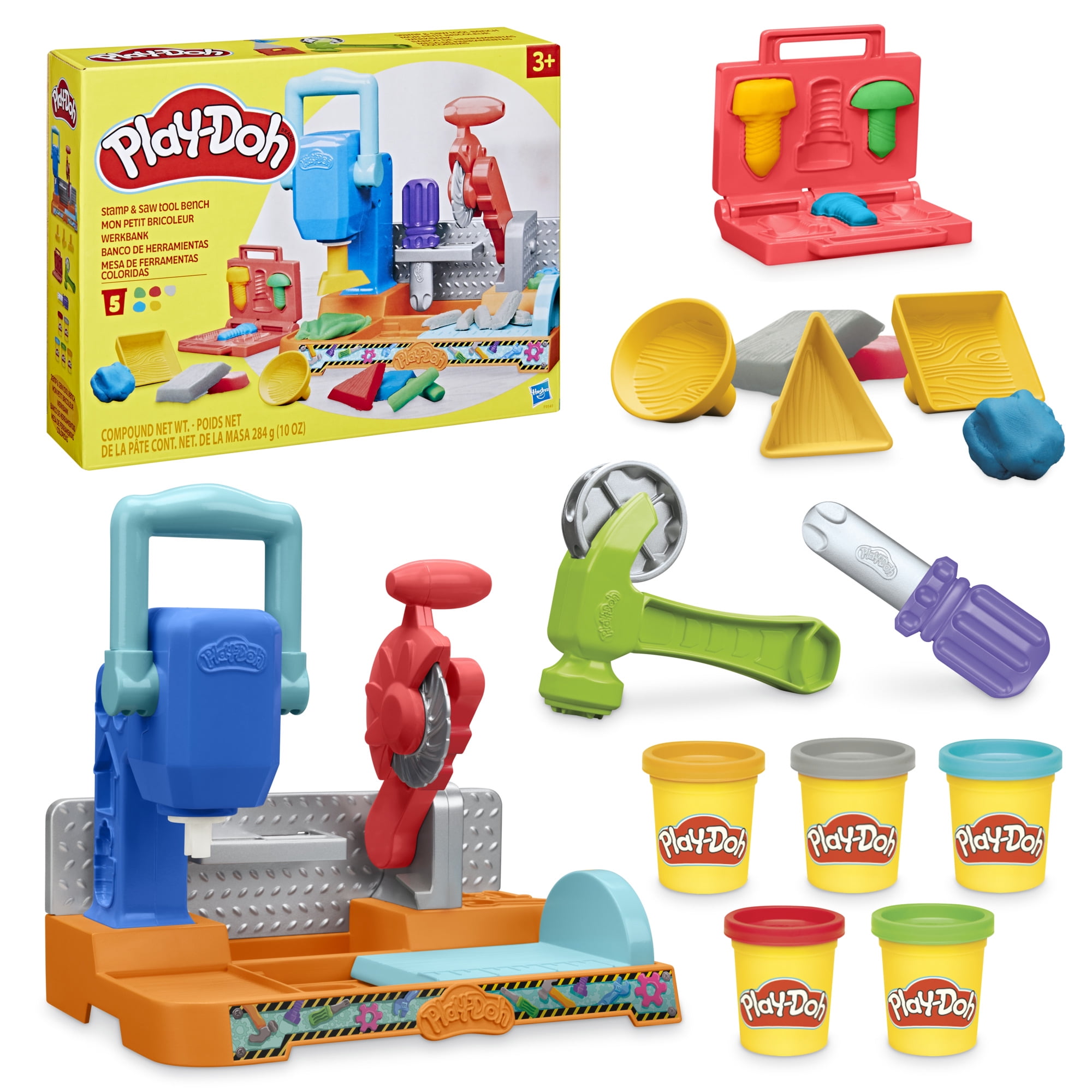Play-Doh Stamp & Saw Tool Bench Creative Construction Playset (Multi-Color, 10 oz) 3811b