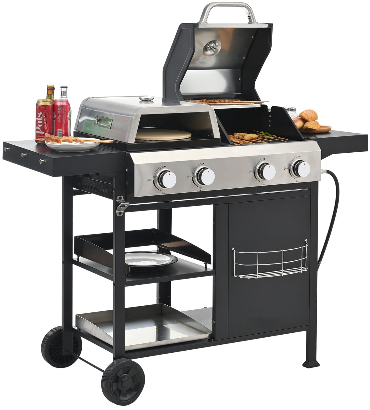YIORTWO 4-Burner Propane Gas Grill and Griddle Combo with Pizza Oven (Black, 690 sq in) 73twn