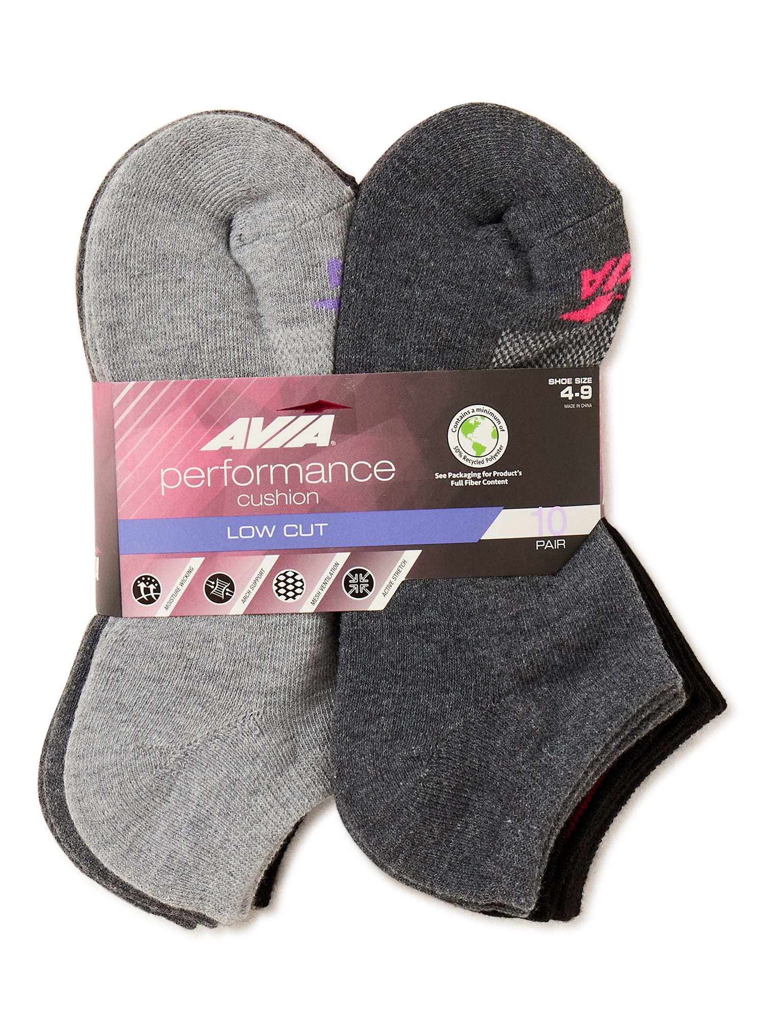 Avia Women's Performance Cushioned Low Cut Socks (Black, 10-Pack) lzwy7