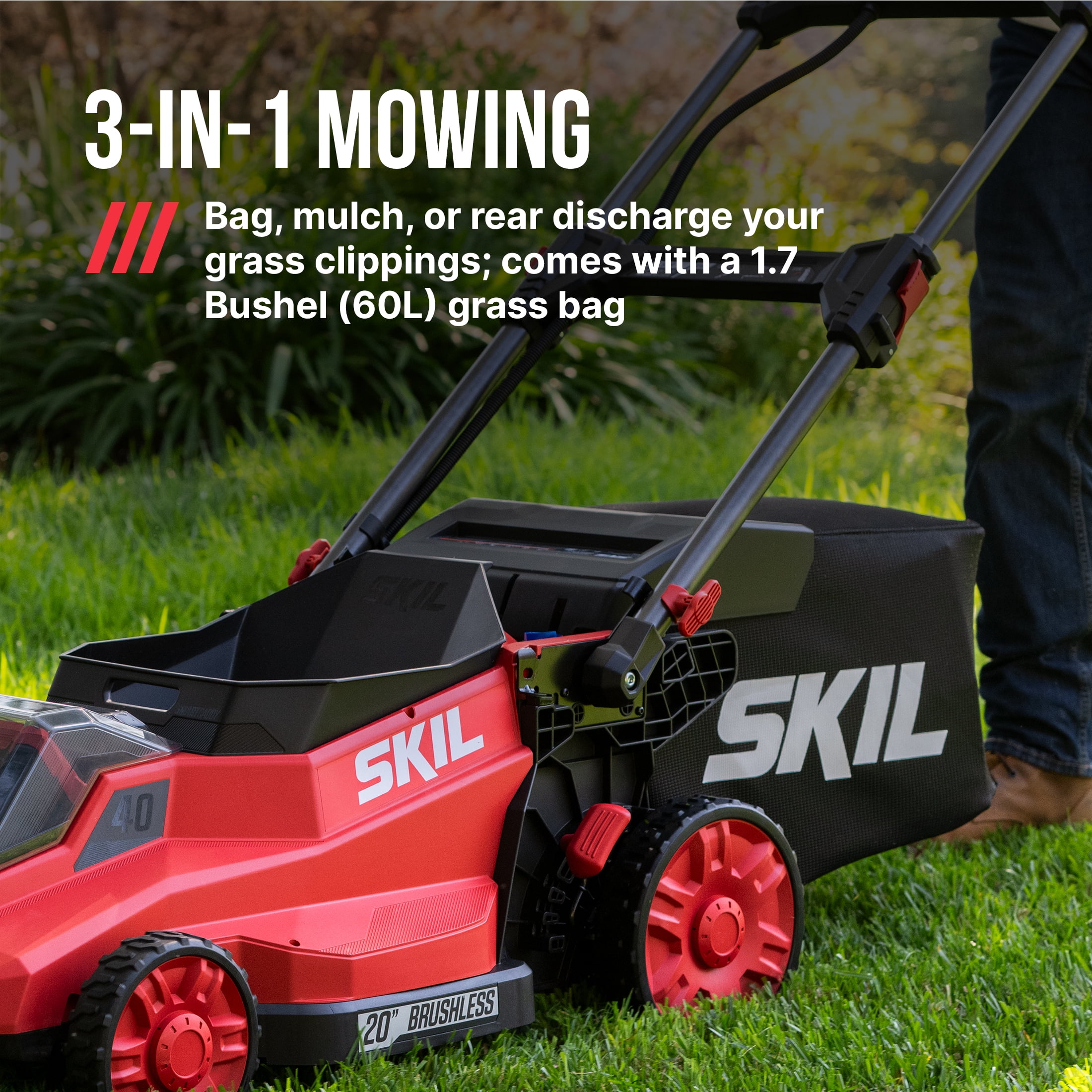 SKIL PWR CORE 40V Brushless 20-Inch Push Mower Kit with Smart Caddy, 7.5Ah Battery and 150W Charger (Red, 20-Inch) eoubn