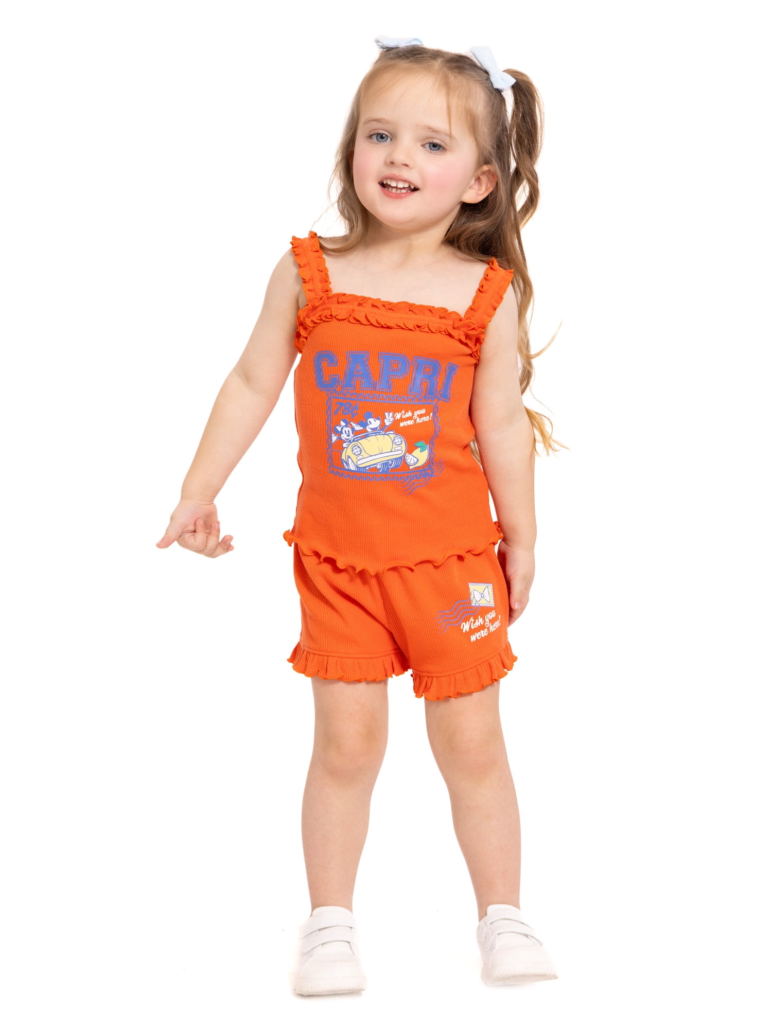Minnie & Friends Disney Minnie & Mickey Mouse Toddler Girls Graphic Tank Top and Ruffle Shorts Set (Multi-Color, 2T) 2p5z9