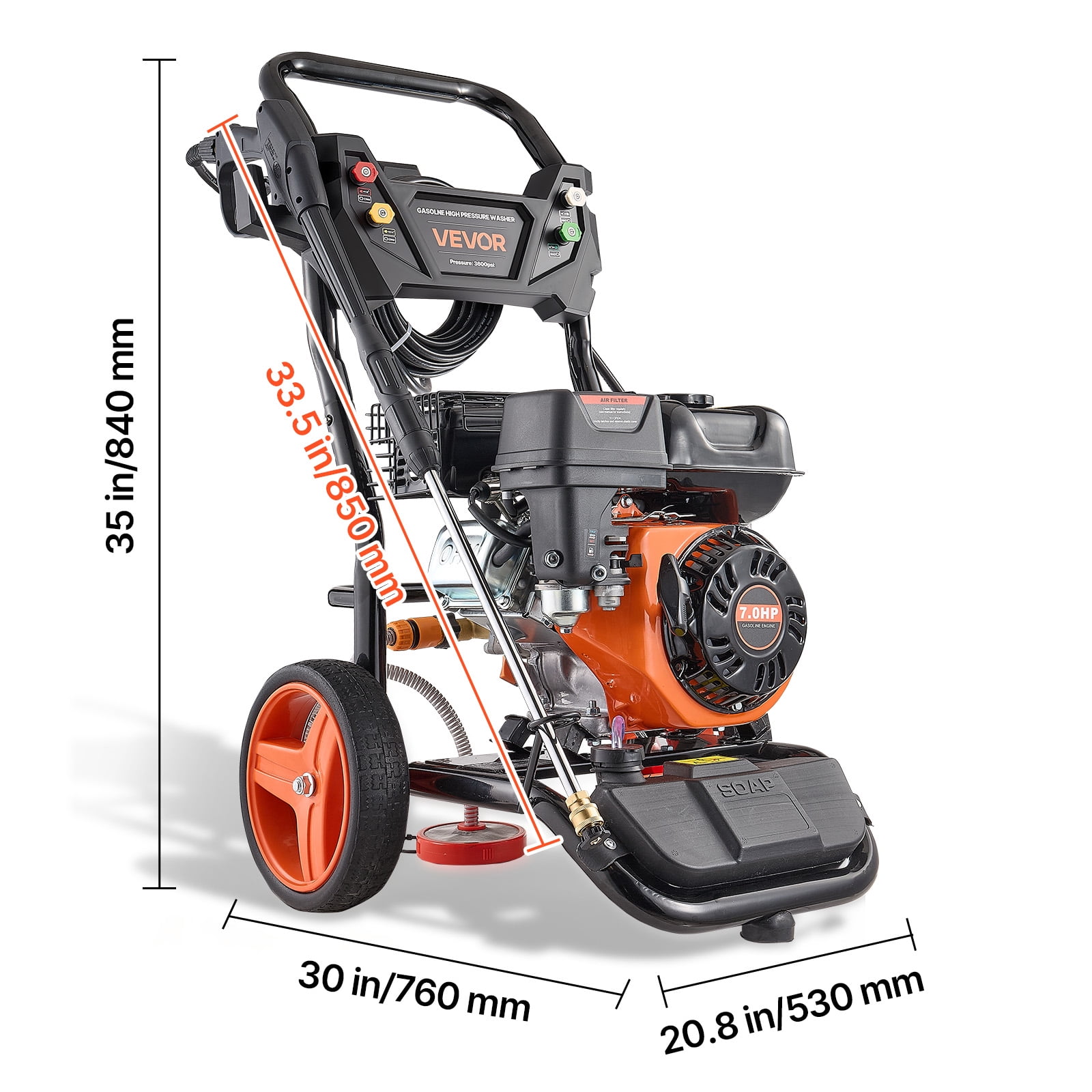 VEVOR Gas Pressure Washer 3600 PSI 2.6 GPM High-Pressure Cleaner with 5 Nozzles and 26 ft Hose (3600 PSI, 26 ft) tusnz