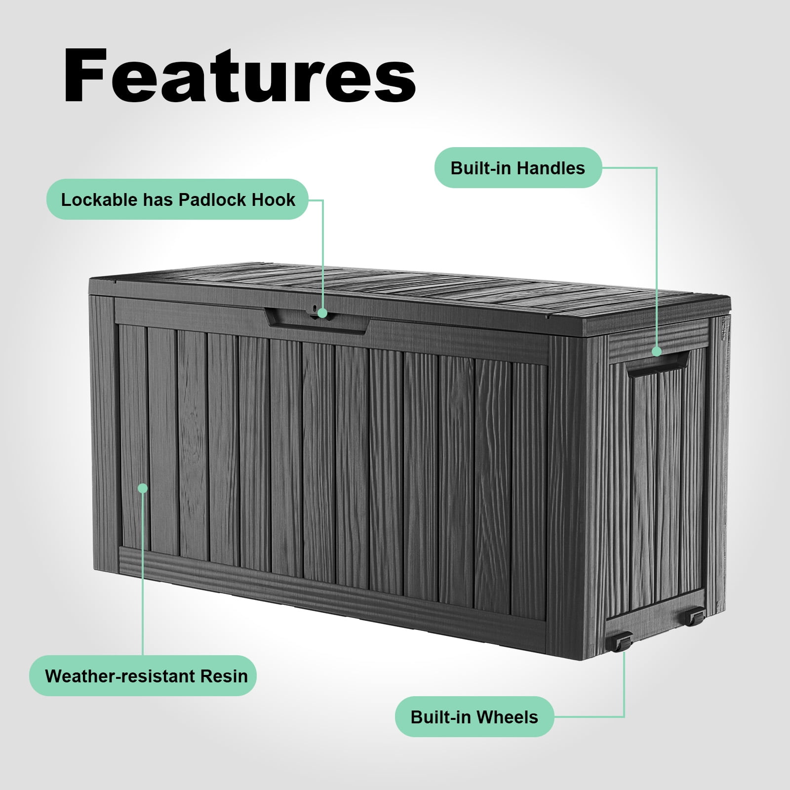 Easy Up 80 Gallon Resin Deck Box, Lockable Outdoor Patio Storage for Garden Tools and Furniture (Black, 46.3 in x 18.7 in x 23.2 in) lgj7n