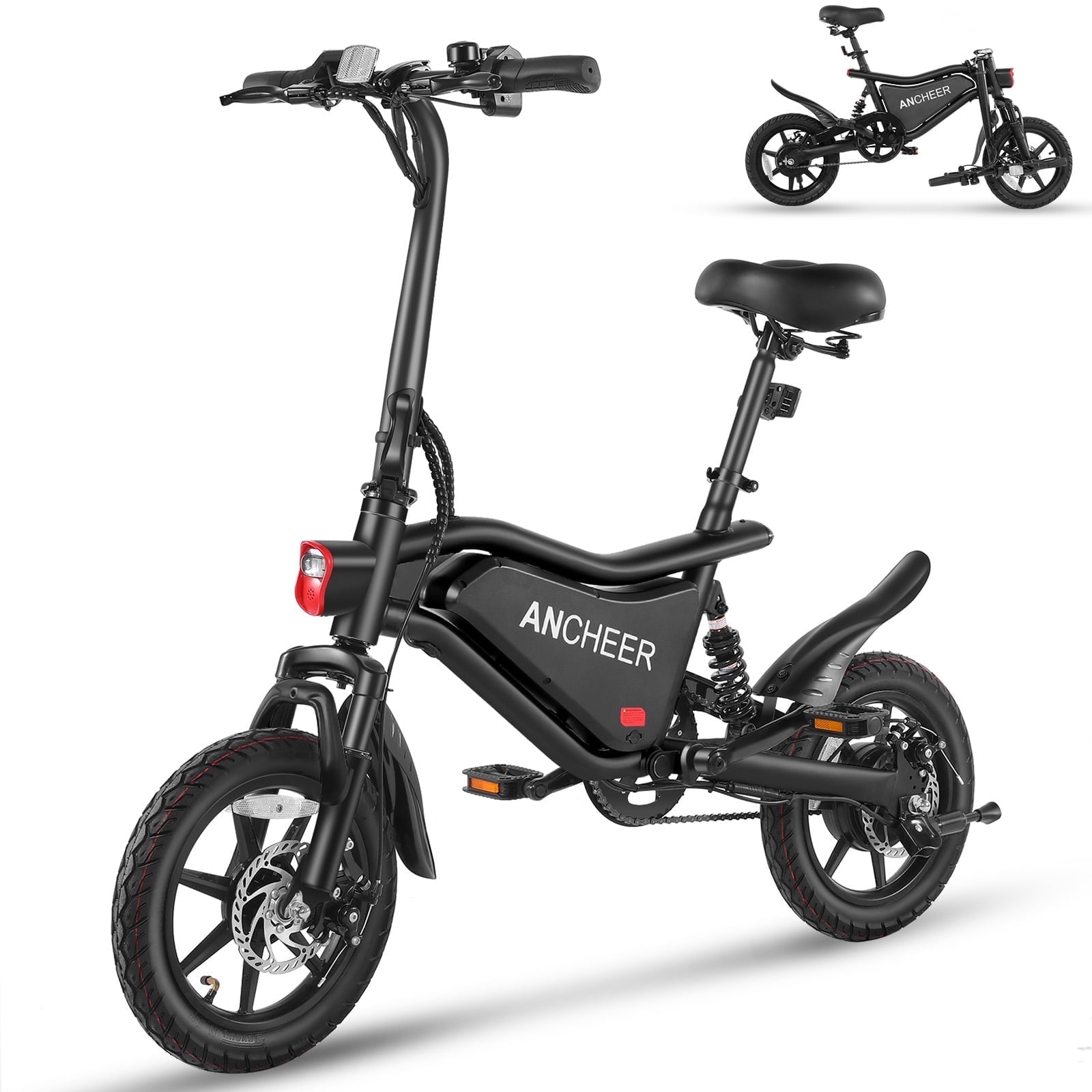 ANCHEER Peak 500W Electric Bike, Foldable Commuter E-Bike with Dual Suspension and LCD Display (Black, 14 in) hns0w