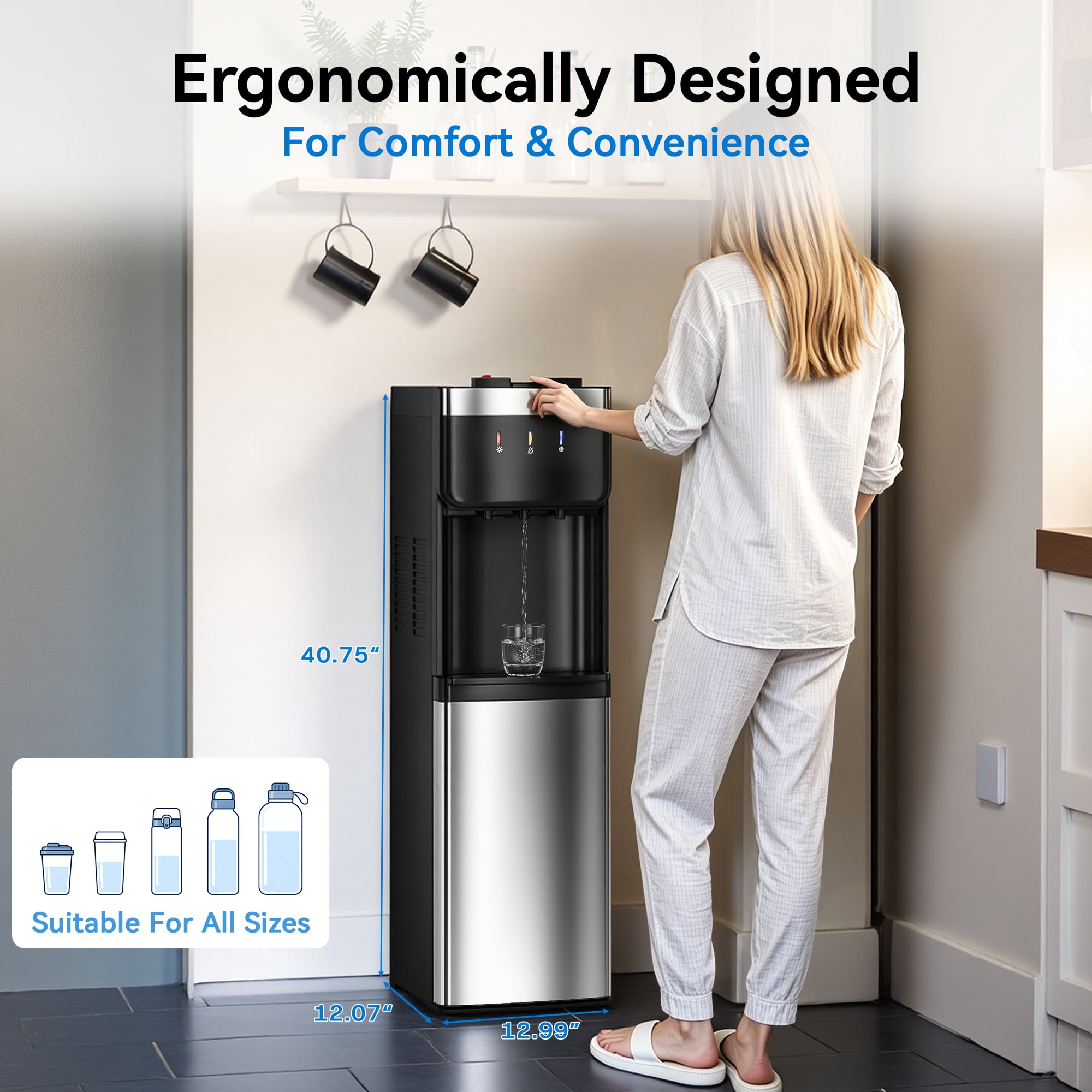 UrbanSync Bottom Loading Water Dispenser with Compressor Cooling (Grey, 5 gal) 3ciif