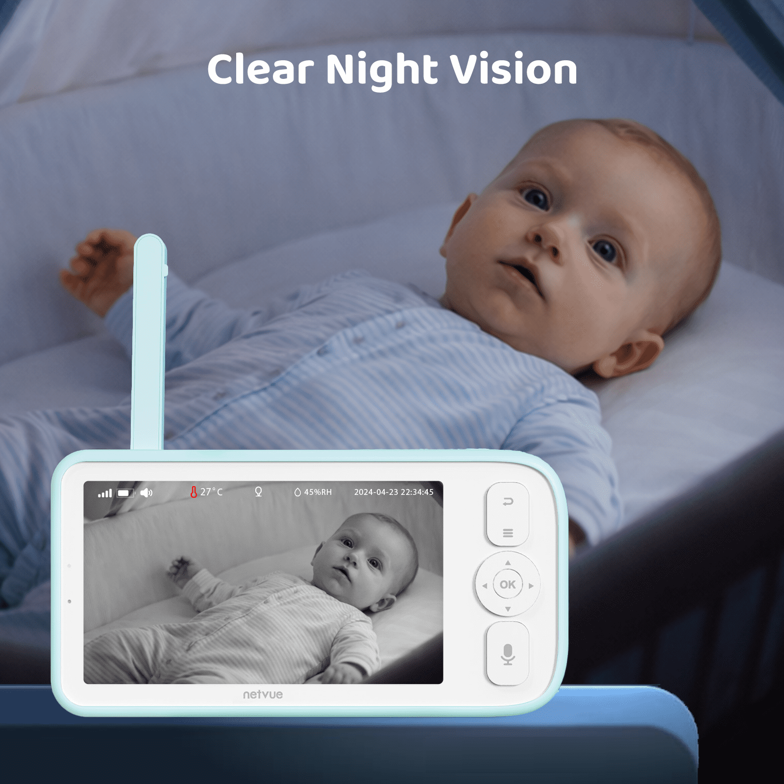 Netvue Baby Monitor with Camera and Audio (1080P HD, 5 in Display, Two-Way Talk) vak8b