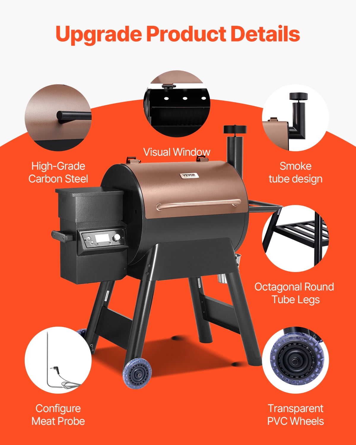 VEVOR Wood Pellet Grill Smoker, 8-in-1 Outdoor BBQ Grill with LCD Controller, 575 sq in Cooking Area (Black, 575 sq in) oqawb