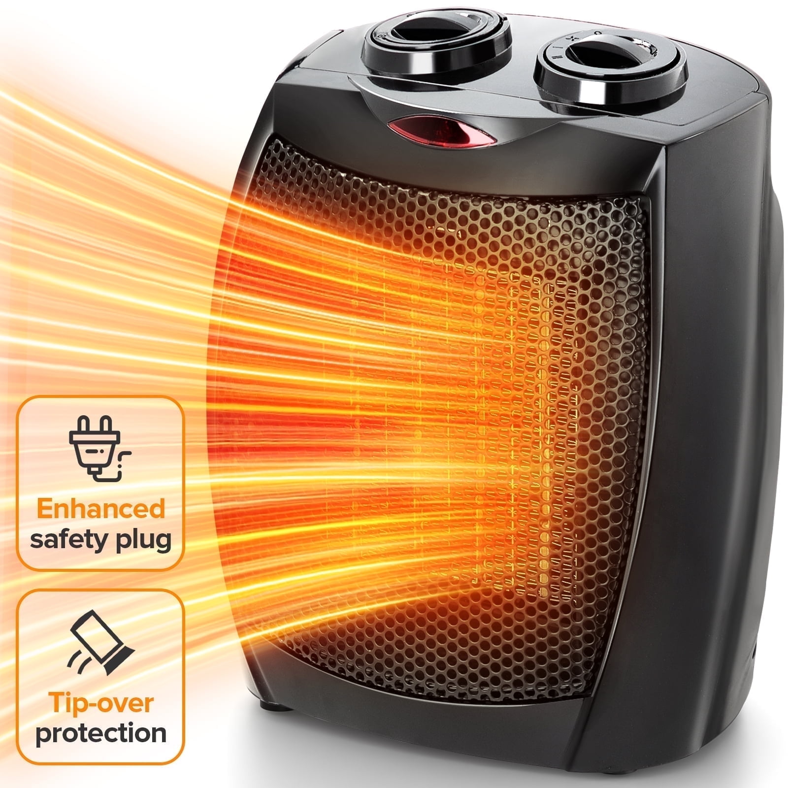 KissAir Portable Ceramic Space Heater (1500W, Black, 8.07 x 7.13 x 5.51 in) 2hx06