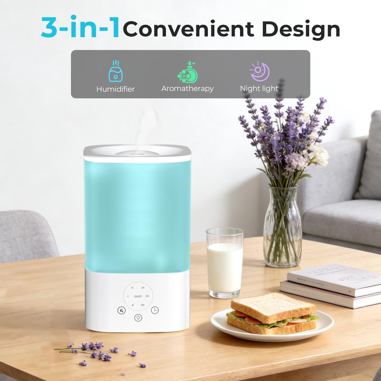 Auseo Cool Mist Humidifier, Ultrasonic Air Purifier with 7-Color LED Night Light, Top-Fill Design (White, 108 fl oz) y12m7