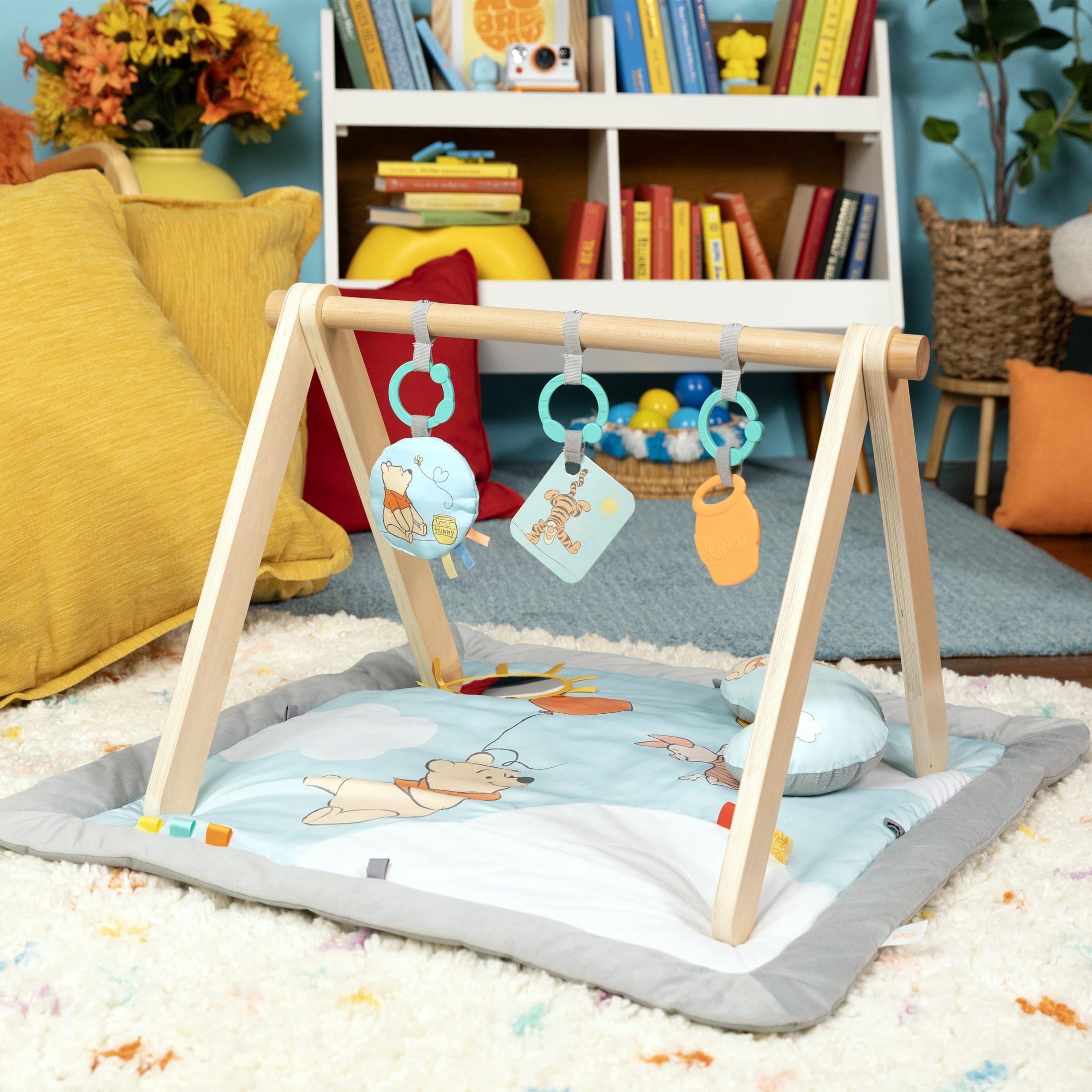 Bright Starts Disney Winnie the Pooh Once Upon a Tummy Time Activity Gym (Blue, 30 in x 30 in x 18.5 in) gbe0j