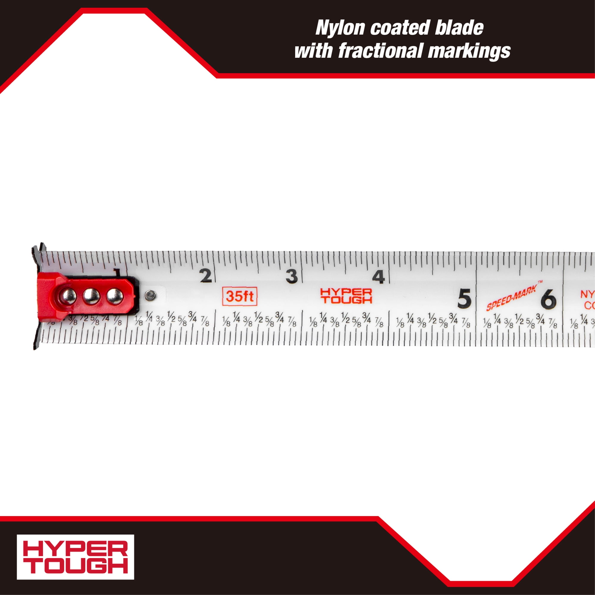 Hyper Tough Magnetic Tape Measure, Heavy-Duty Retractable Blade with Locking Mechanism (Red, 35 ft) wljo0