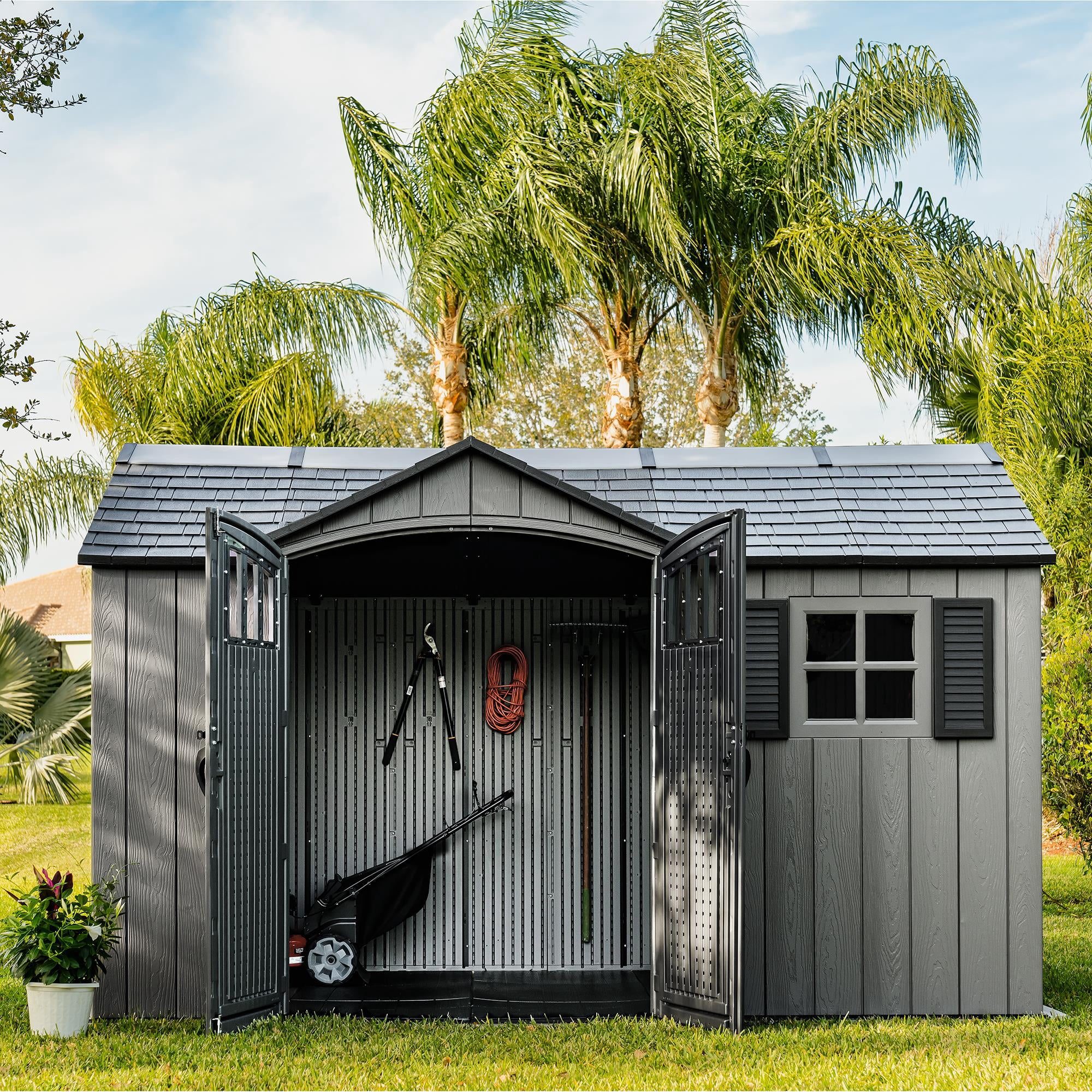 Lifetime Polyethylene Outdoor Storage Shed (Tan/Gray, 12.5 ft x 8 ft) 84oib