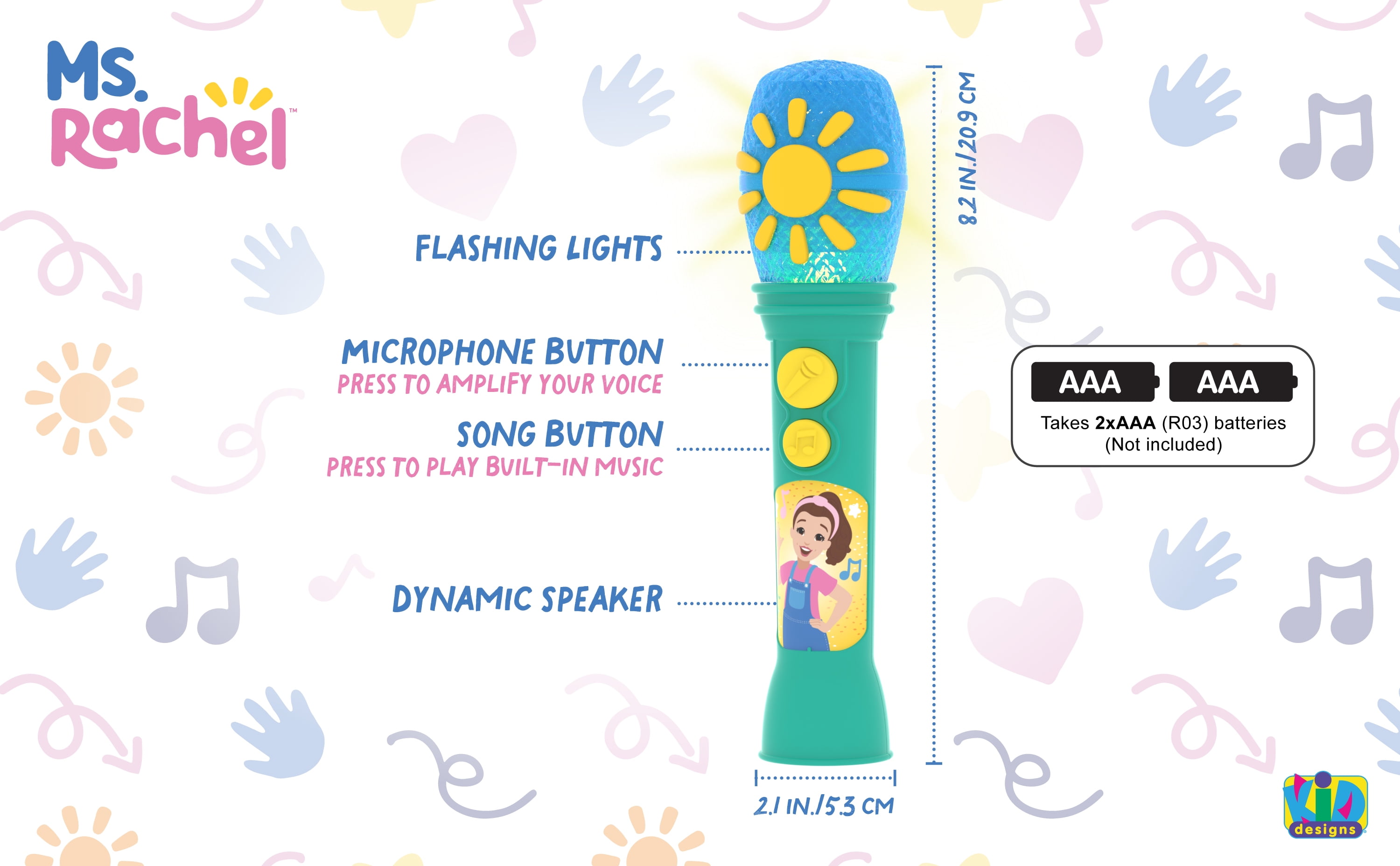Ms. Rachel Sing Along Microphone with Built-in Music and Flashing Lights (Blue) boequ