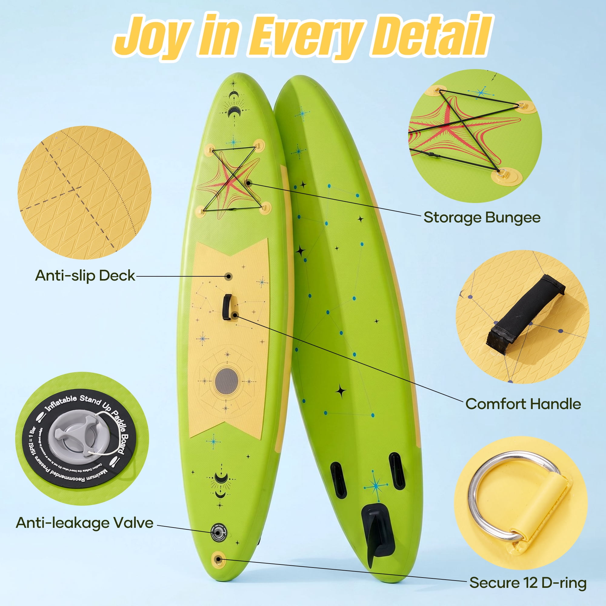 Naipo Inflatable Stand Up Paddle Board with Full SUP Accessories (Avocado Green, 10 ft) v8avu