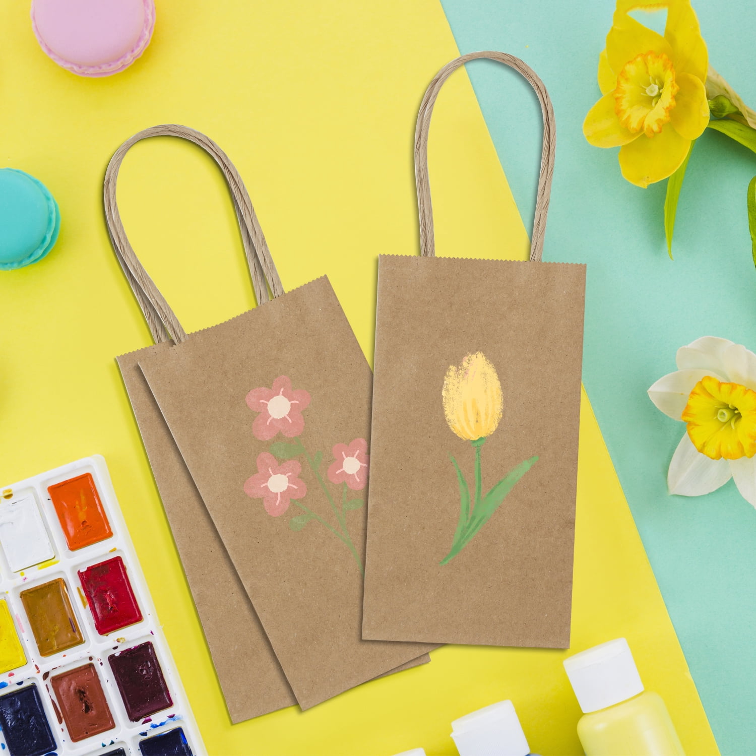 BagDream Mini Kraft Paper Gift Bags with Handles for Party Favors and Retail (Brown, 100 Pack, 3.5x2.4x6.7 in) hig67