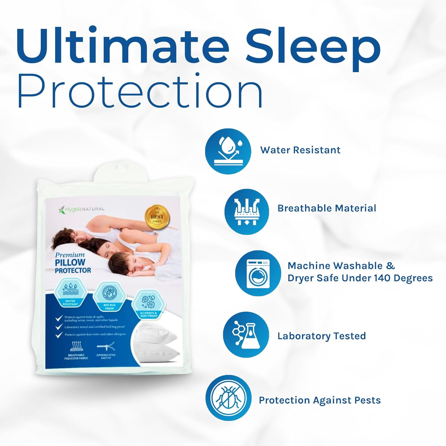 Hygea Natural Bed Bug Pillow Protector Cover Waterproof Breathable (White, Standard, 2 Pack) dssa6