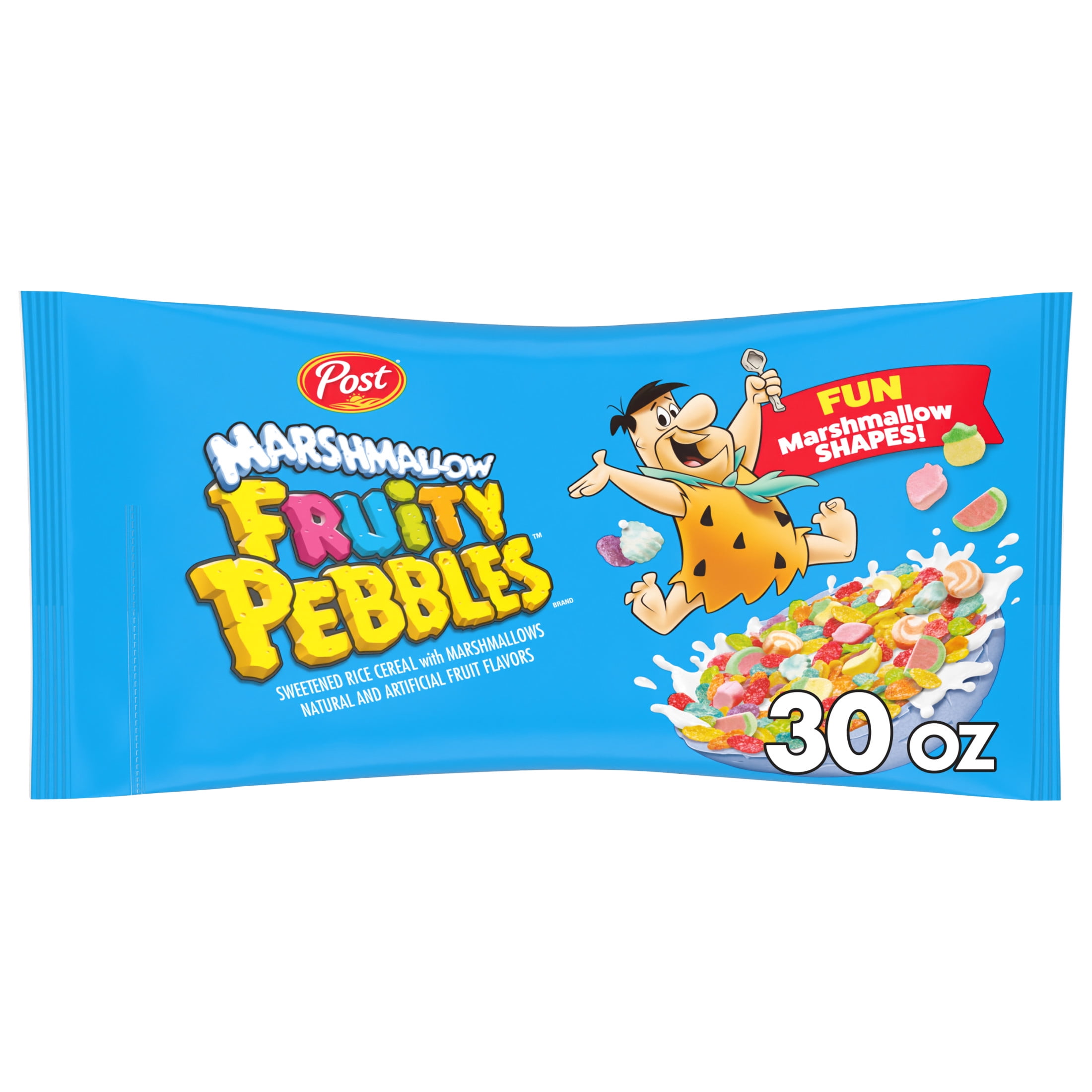 Post Marshmallow Fruity PEBBLES Breakfast Cereal, Gluten Free Crisped Rice with Mini Marshmallows (Multi-Color, 30 oz) 3sglw