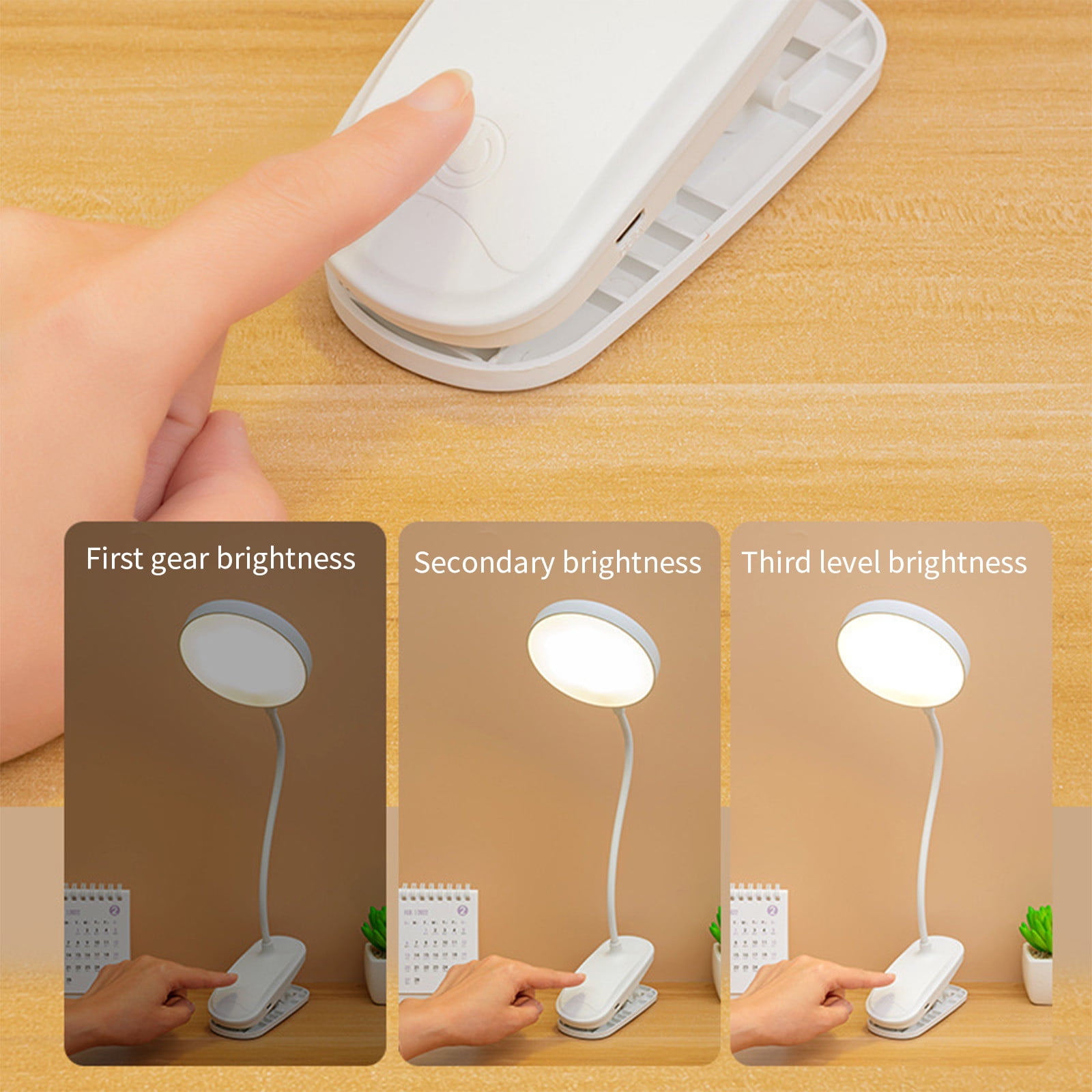 Yyuenw LED Desk Lamp Clip-On Reading Light, USB Rechargeable Eye-Caring Lamp with 3 Color Modes and Stepless Dimming (White, 2.3 in Clamp) ajpf9