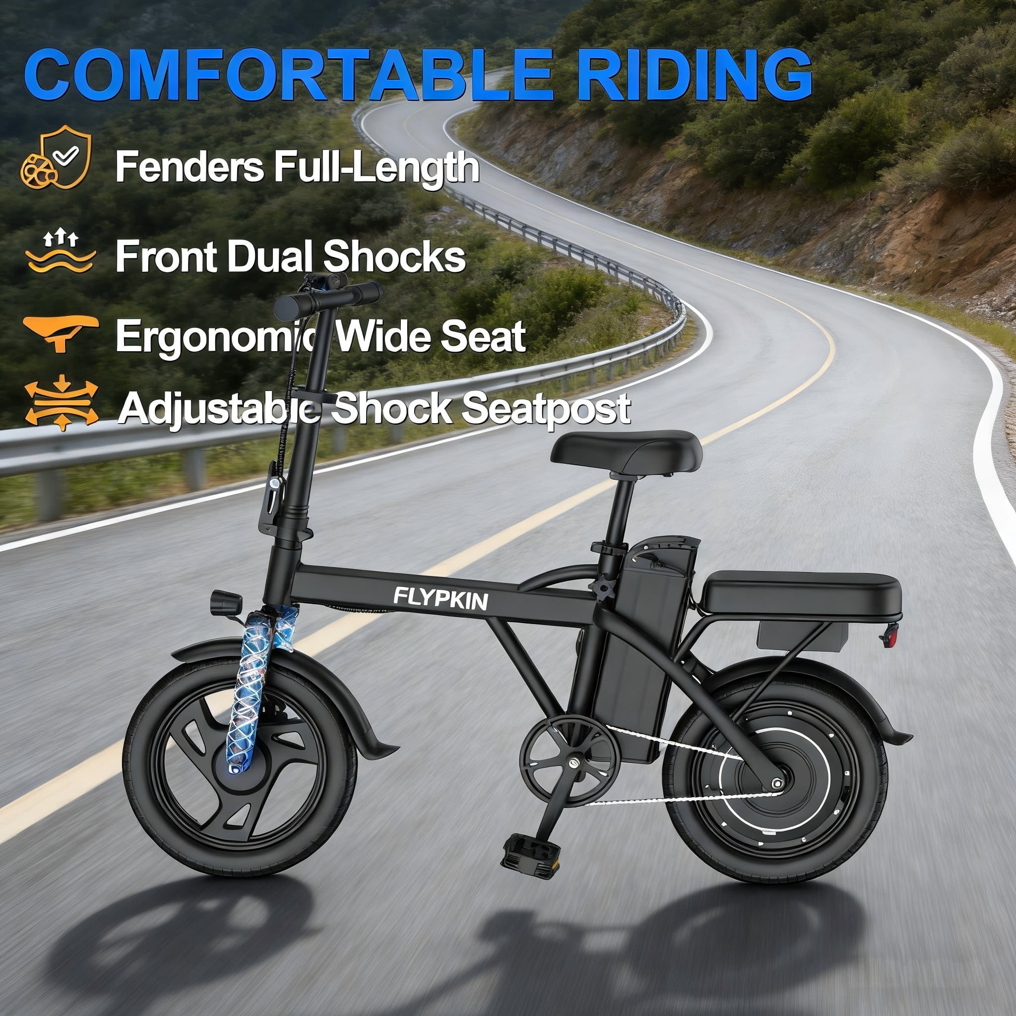 FLYPKIN Electric Bike for Adults, 500W Motor Folding E-Bike, 20 MPH Max Speed, Portable Commuter Bicycle (Black, 14 in) vn07h