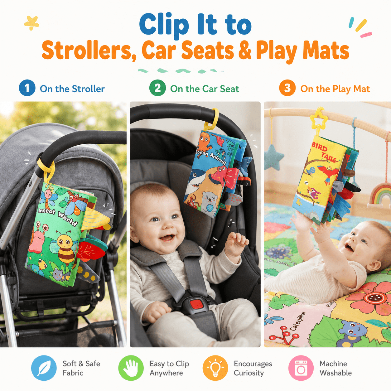 Byseng Soft Cloth Baby Books Sensory Activity Set (High Contrast, 3 Pack) yg38v