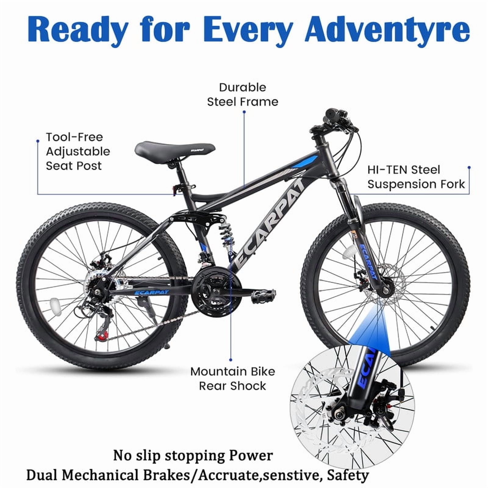 SYOSCHL 24 Inch Mountain Bike, 21-Speed Dual Full Suspension Bicycle with High Carbon Steel Frame (Black, 24 in) r14fp