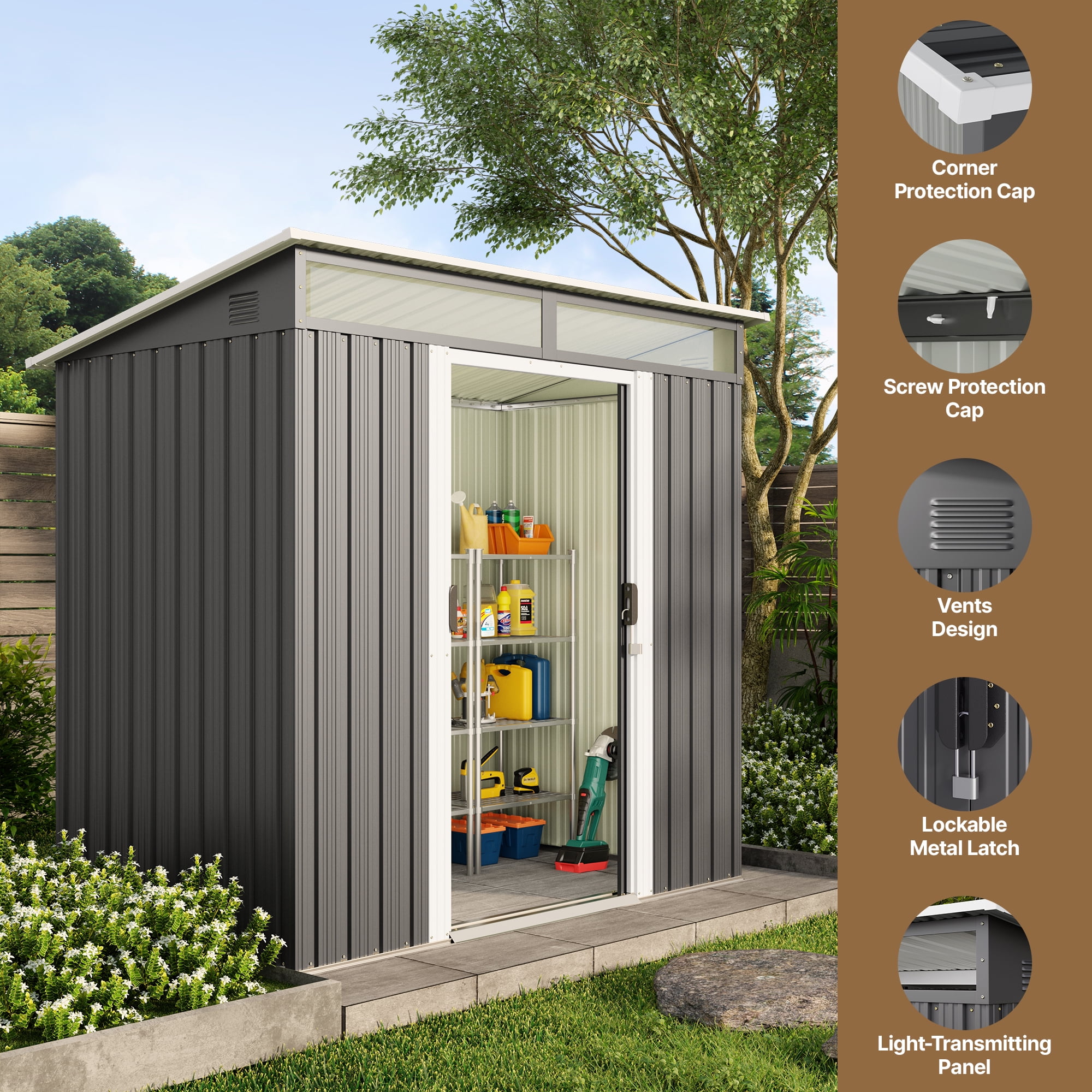Aiho 6x4 ft Outdoor Storage Shed, Weather-Resistant Garden Tool House with Sliding Doors (Gray, 42.9 in x 76.8 in x 77.2 in) mhtc2