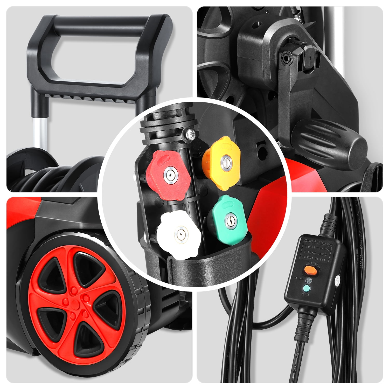 DNA Motoring 2176 PSI Electric Pressure Washer with Adjustable Nozzle and Detergent Dispenser (Red) z8kh8