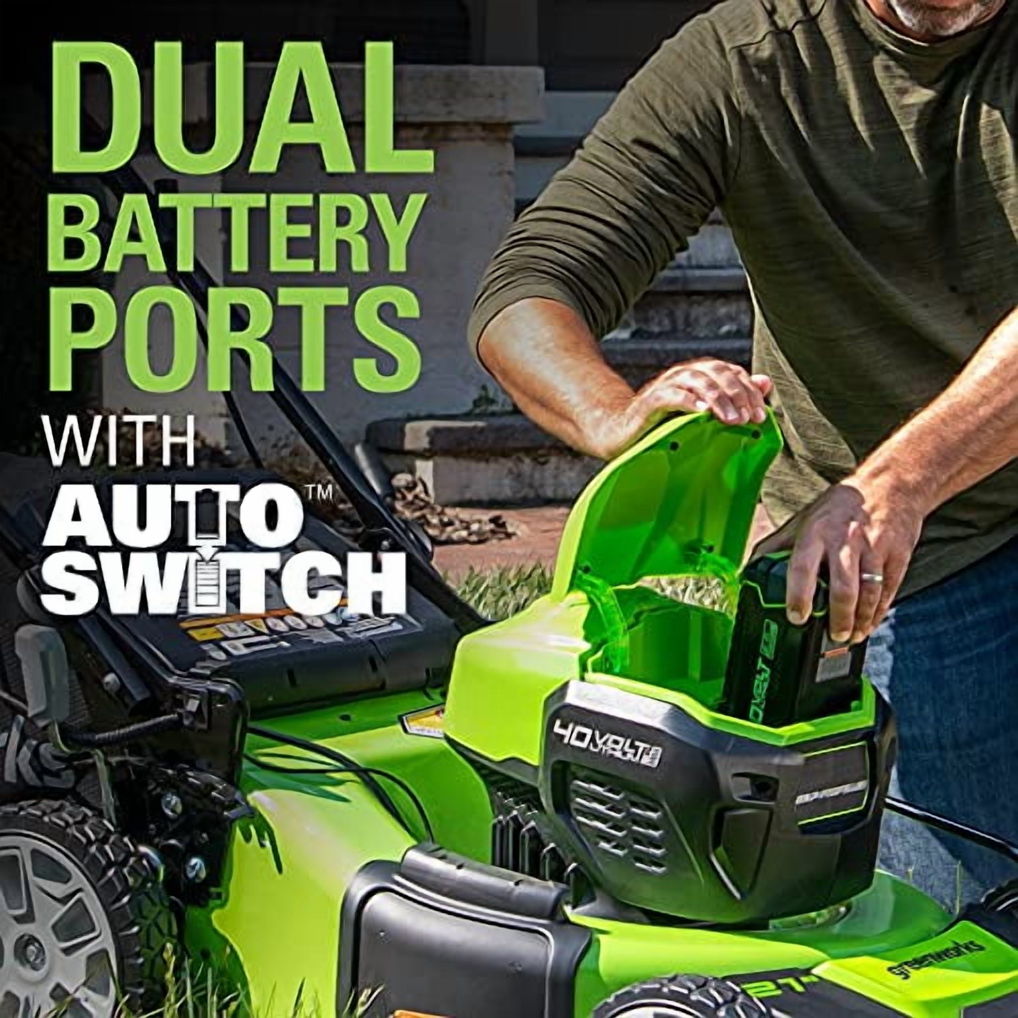 Greenworks 40V 21 in Brushless Self-Propelled Lawn Mower with 2 x 4Ah USB Batteries and Charger (21 in) 6lc8i