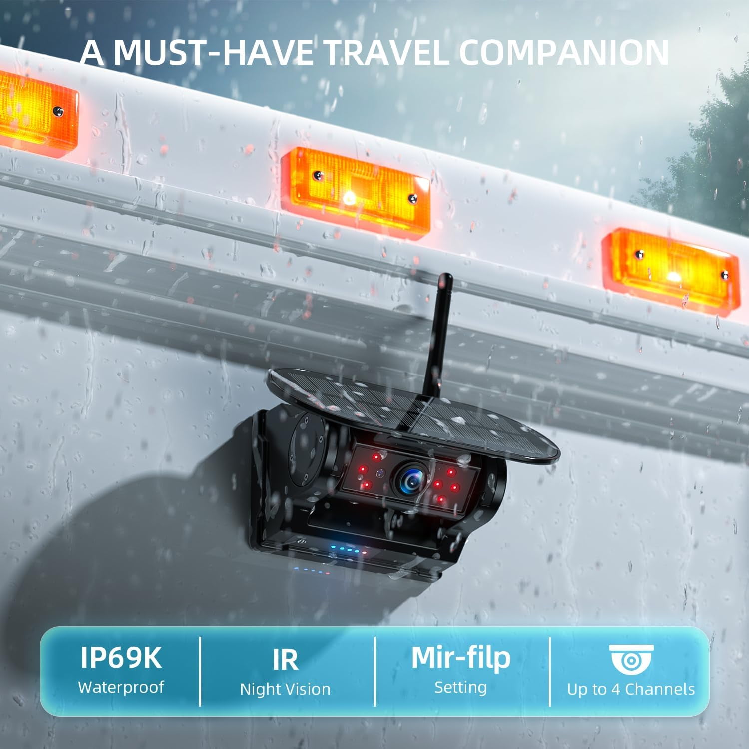 eRapta Magnetic Solar Wireless Backup Camera System (7 in 1080P Touchscreen, Dual Cameras, Black) o9zmu