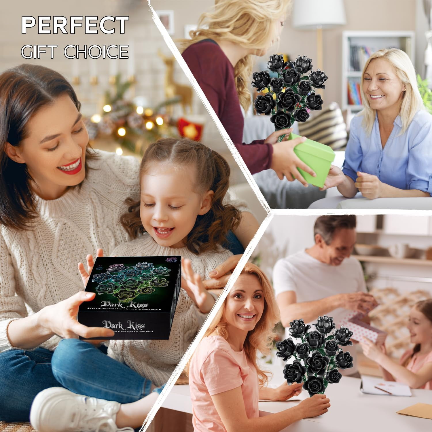 Honchoes Black Rose Flower Bouquet Building Set, Artificial Floral Decor for Home and Office (Black, 585 Pcs) alaxi