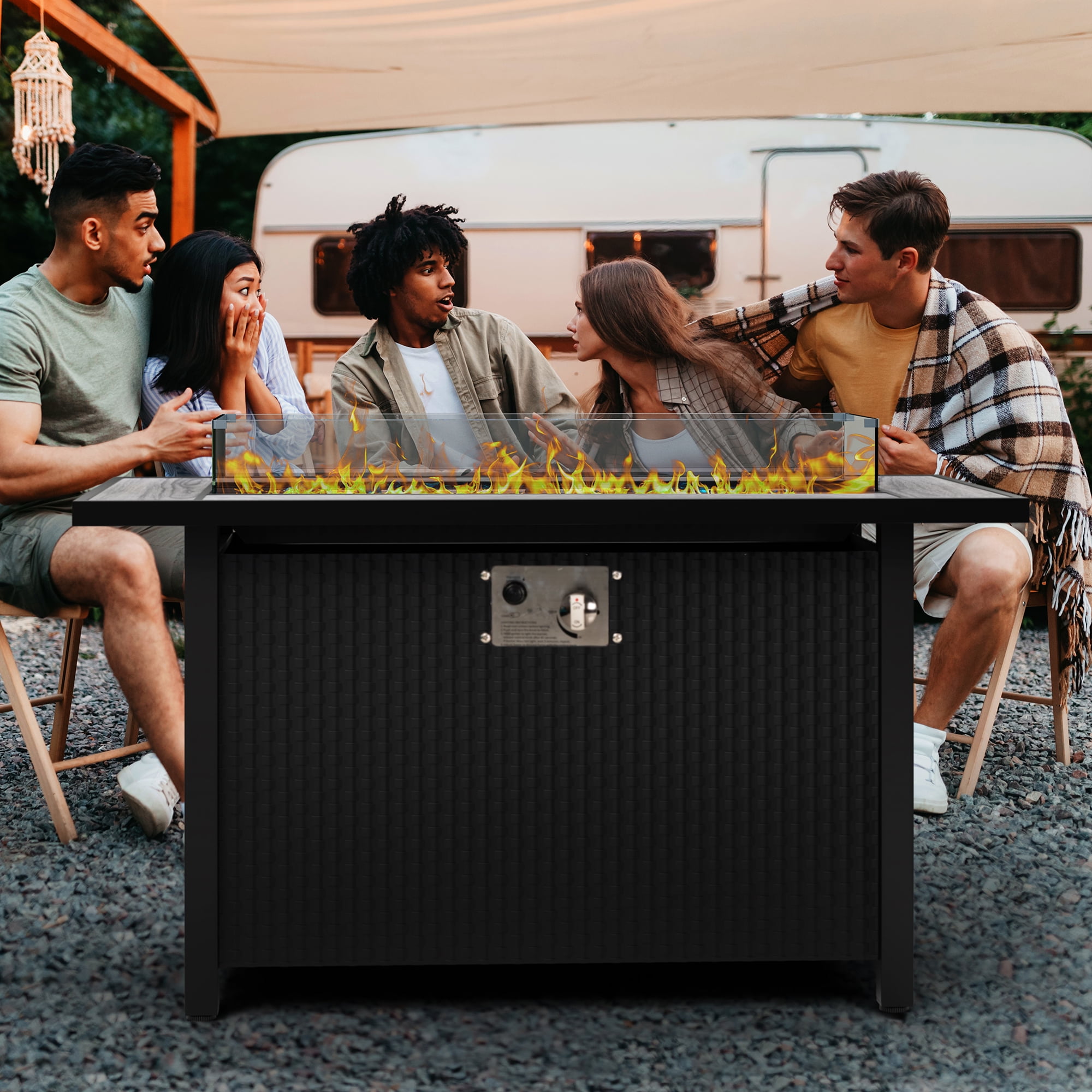 Walsunny 45 in Propane Fire Pit Table, 50,000 BTU Steel Gas Fire Pit with Removable Lid and Waterproof Cover (Grey, 45 in) 5us02