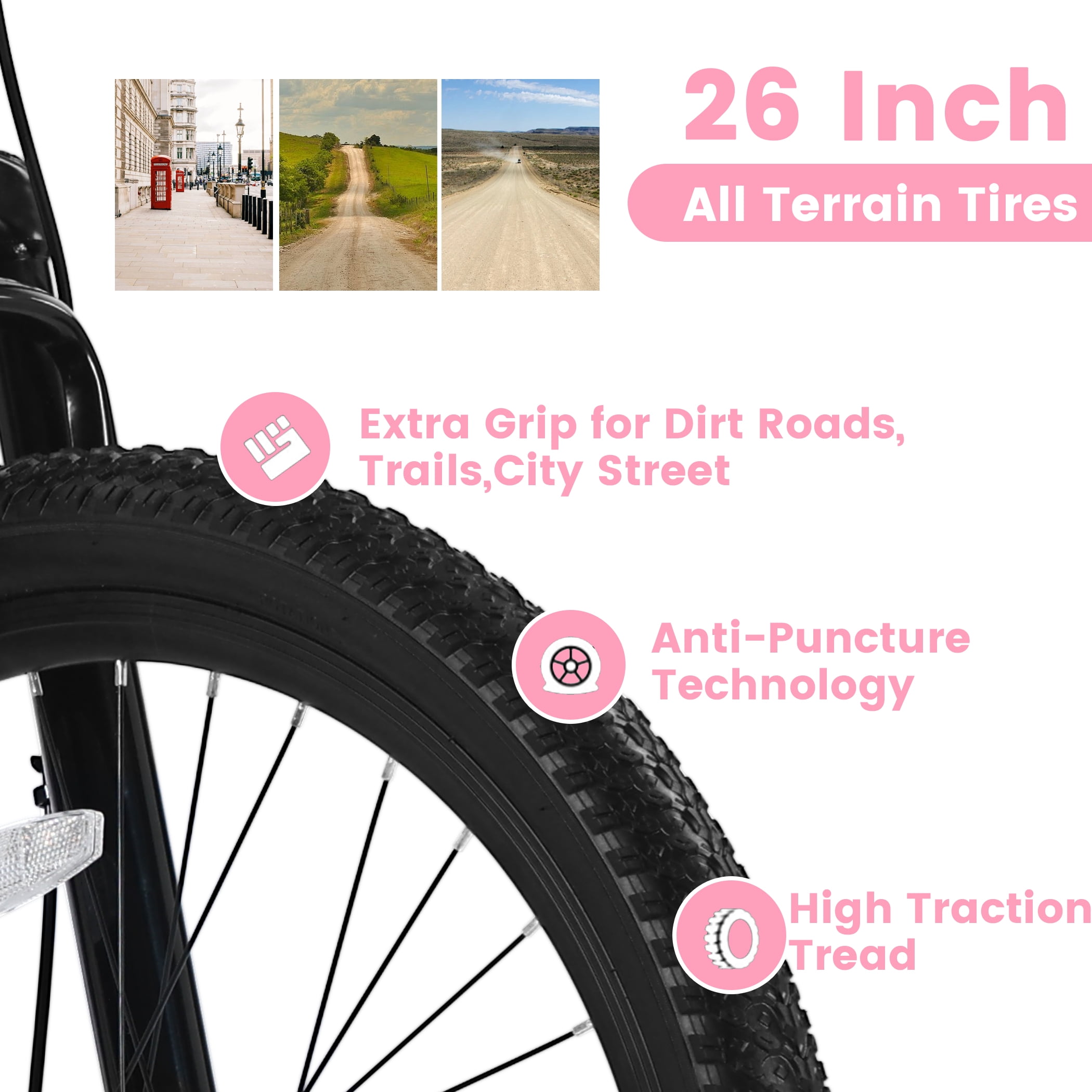 Ecarpat 26 Inch Mountain Bike, 21-Speed Trail Commuter Bicycle with Dual Disc Brakes (Pink, 26 in) 96k4h