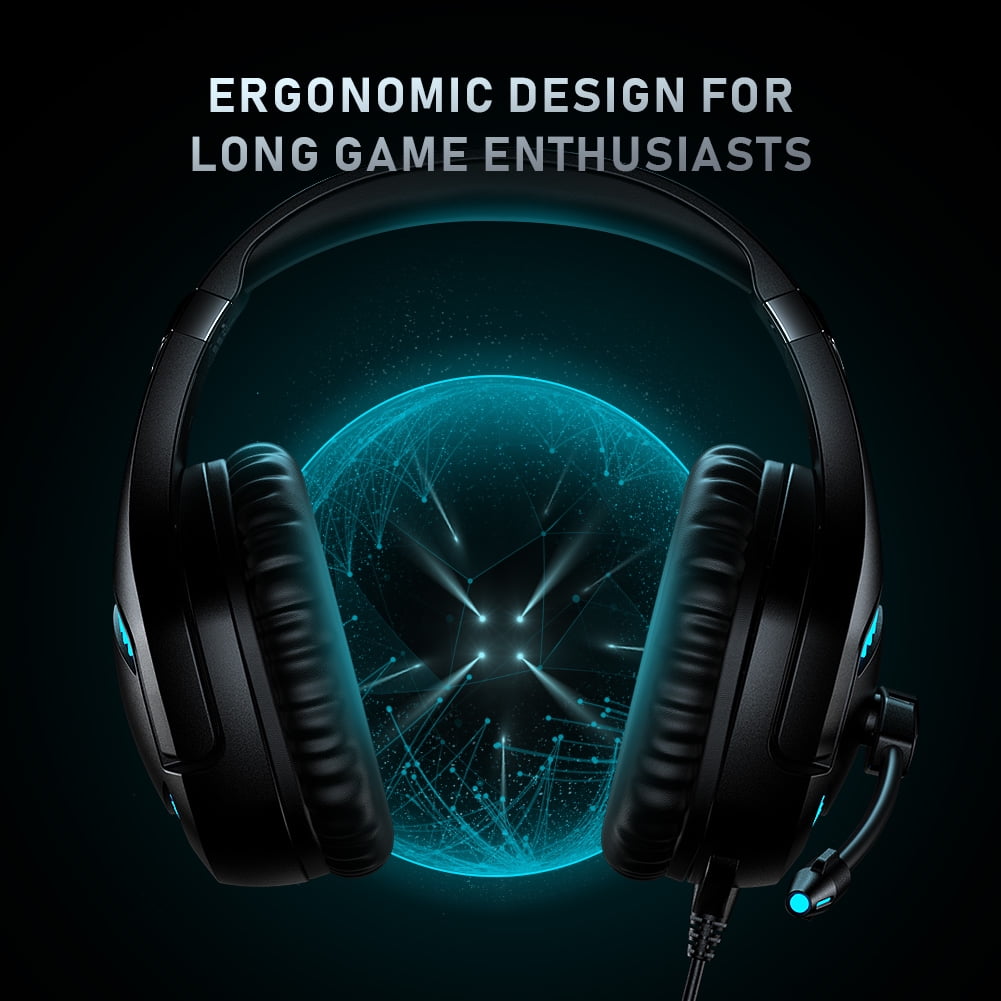 WodnHoak Gaming Headset with 7.1 Surround Sound, Noise Canceling Microphone & LED Lighting (Blue, 1 Pack) npkbr