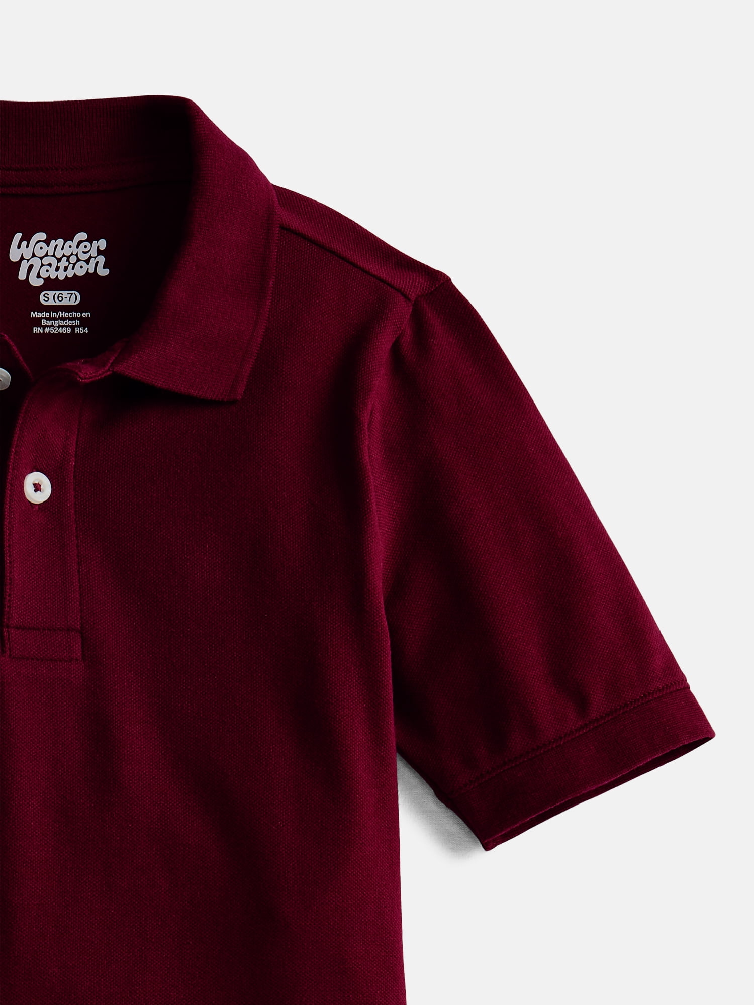 Wonder Nation Boys School Uniform Pique Polo Shirt Short Sleeve (Red, Size 4-18) 9ks9y