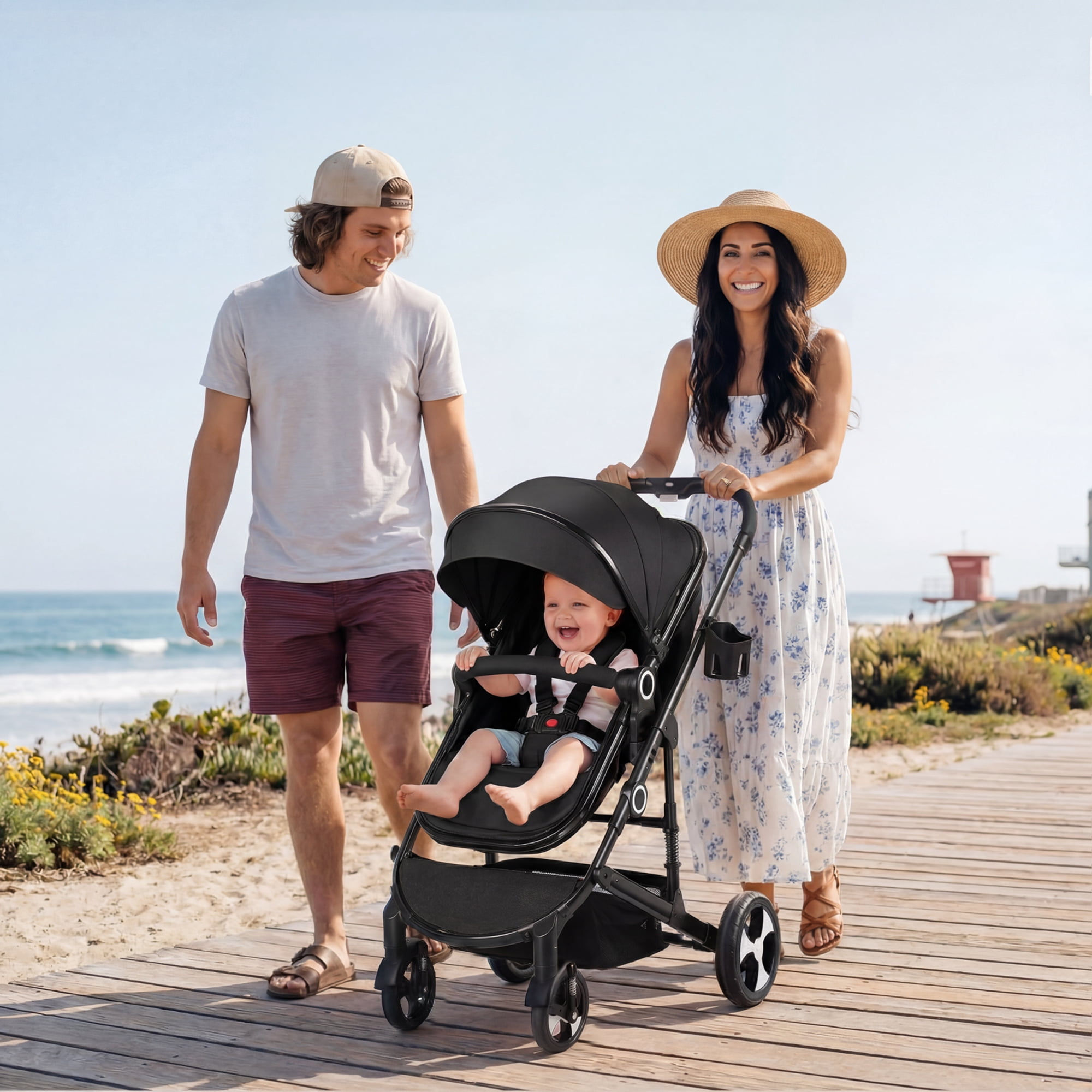 AILEEKISS 3-in-1 Convertible Baby Stroller, Reversible Seat with Adjustable Canopy (Black, 24 lb) z5il0