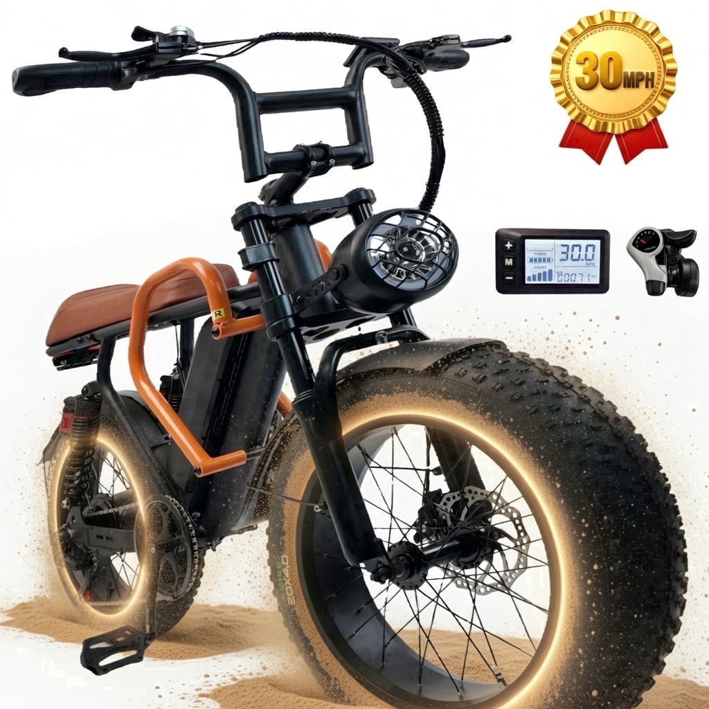 XLNEFNZ Electric Mountain Bike, 750W Motor Fat Tire E-Bike, 7-Speed Off-Road Bicycle (Black, 20 in) ipmrp