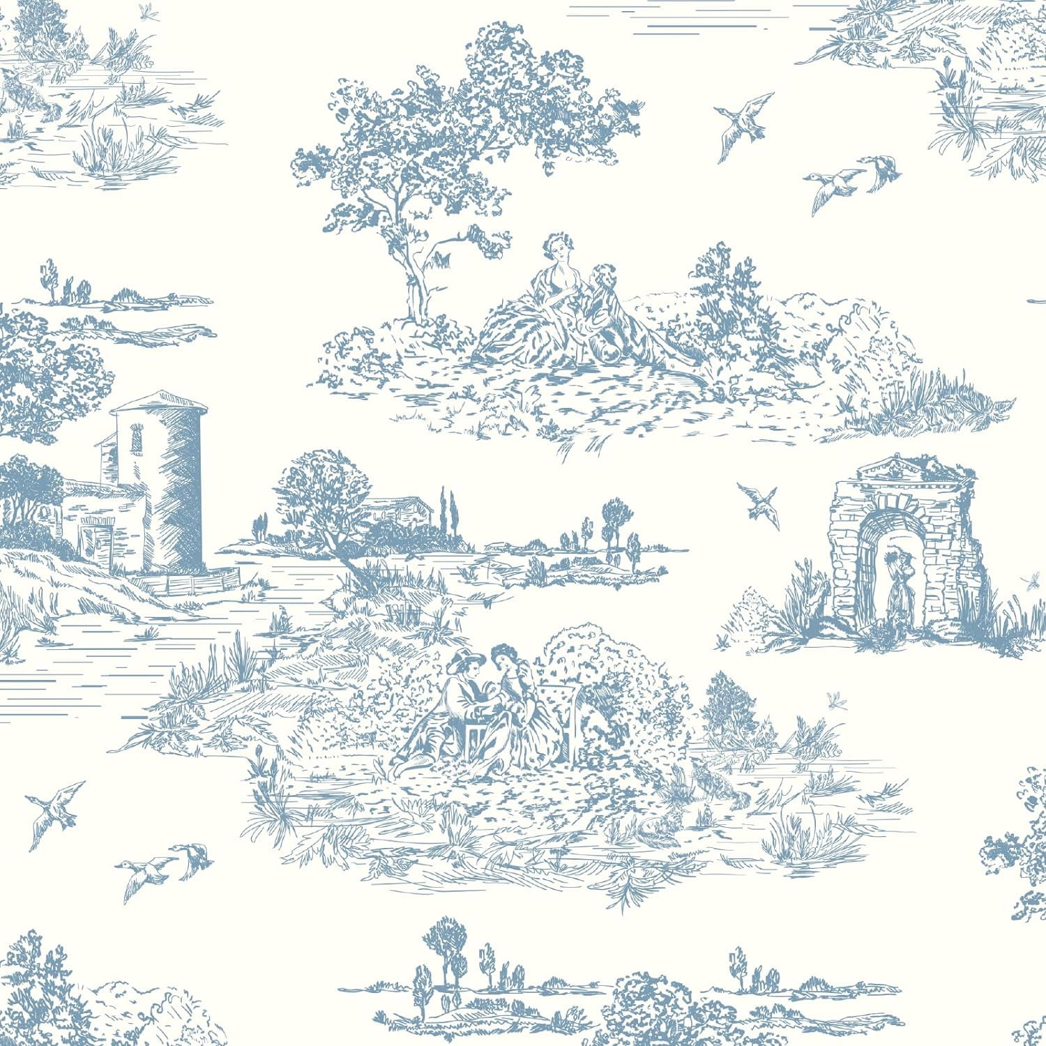DAZLUTE Peel and Stick Wallpaper, Removable Self-Adhesive Mural Contact Paper for Home Decor (Blue and White, 17.7 in x 394 in) ws0sh